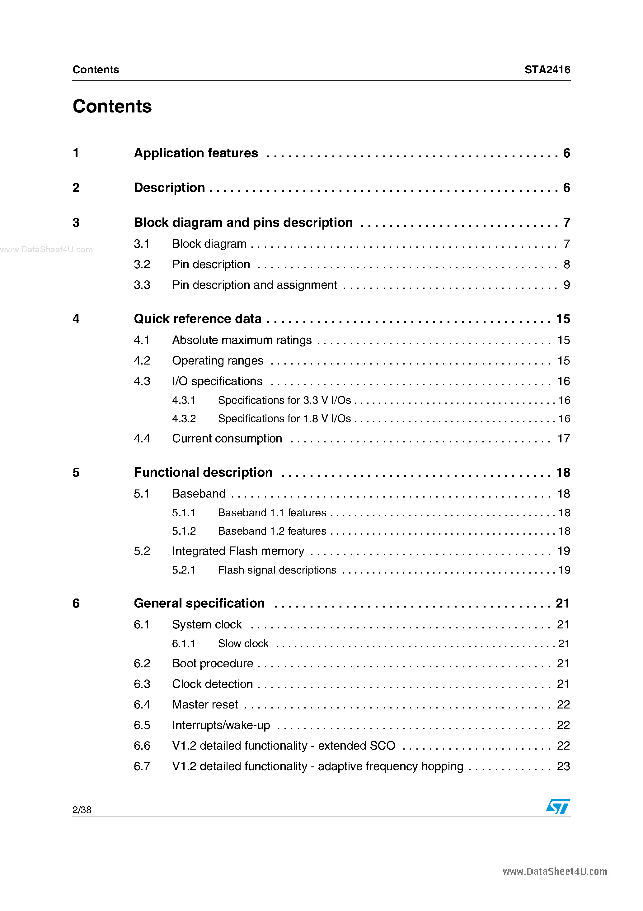 Datasheet STA2416 page 2 Datasheet STA2416 - Baseband page 2
