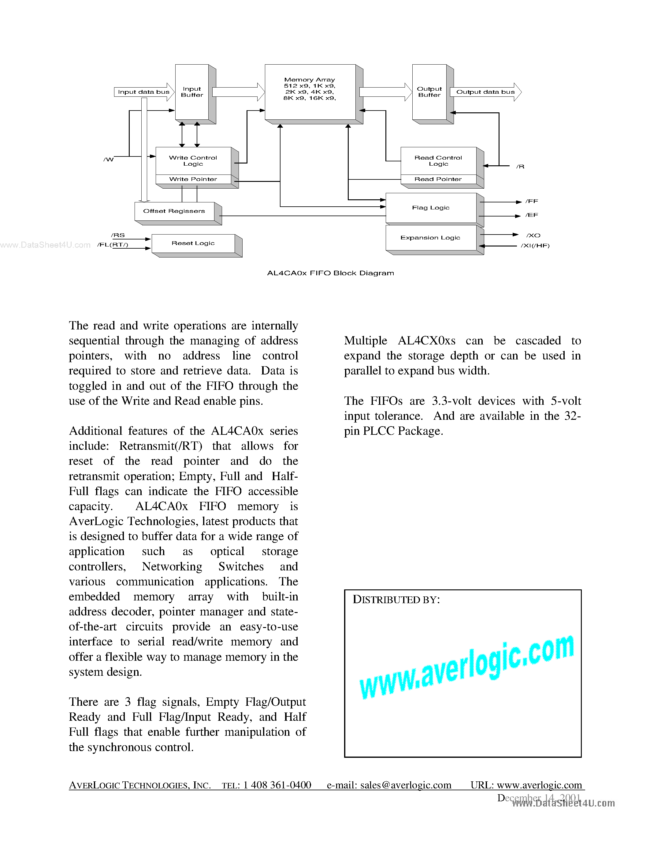 Даташит AL4CA01 - (AL4CAxx) 512/ 1K/ 2K/ 4K/ 8K x 9 Asynchronous FIFOs страница 2