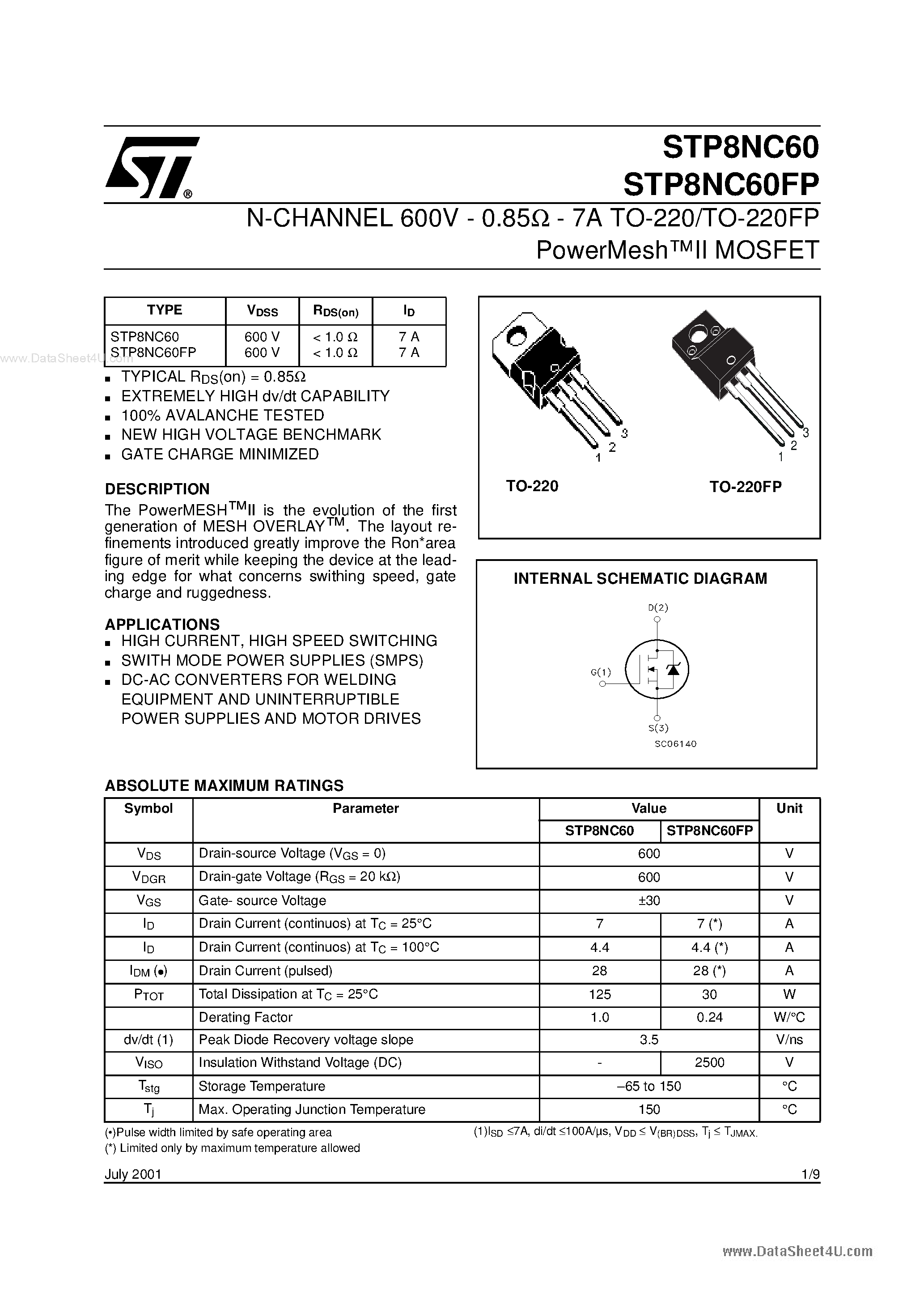 Datasheet P8NC60FP - Search -----> STP8NC60FP page 1
