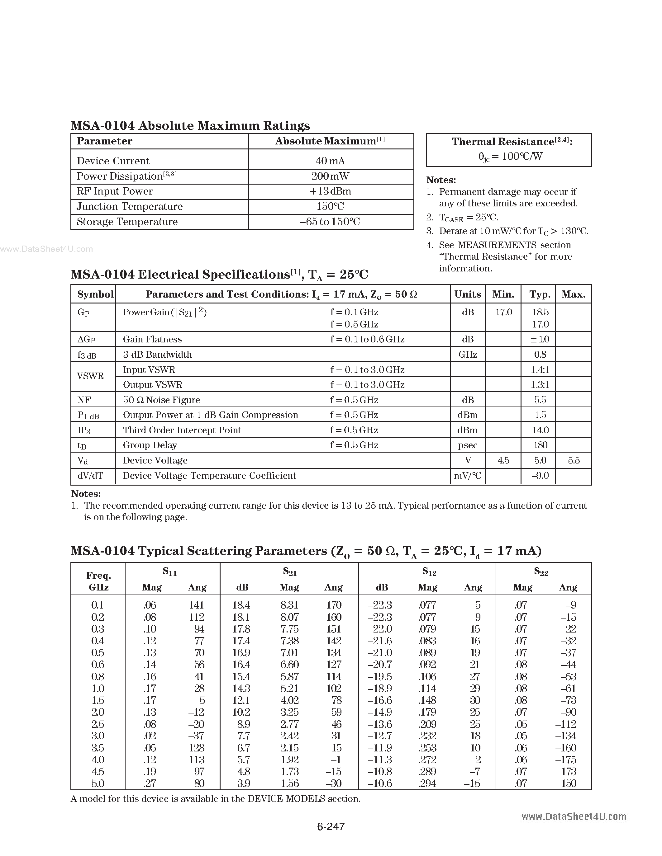 Даташит на микросхему MSA-0104 страница 2 Даташит MSA-0104 - Cascadable Silicon Bipolar MMIC Amplifier страница 2