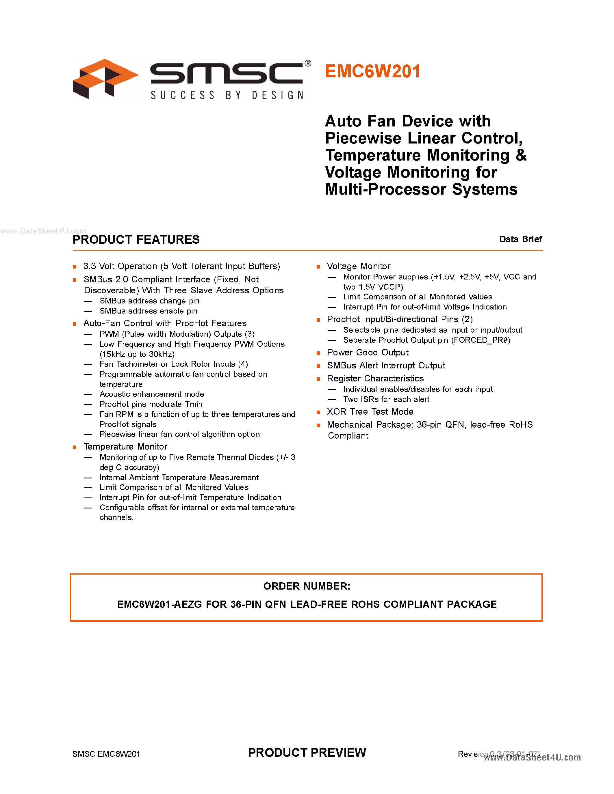 Datasheet EMC6W201 - Auto Fan Device page 1