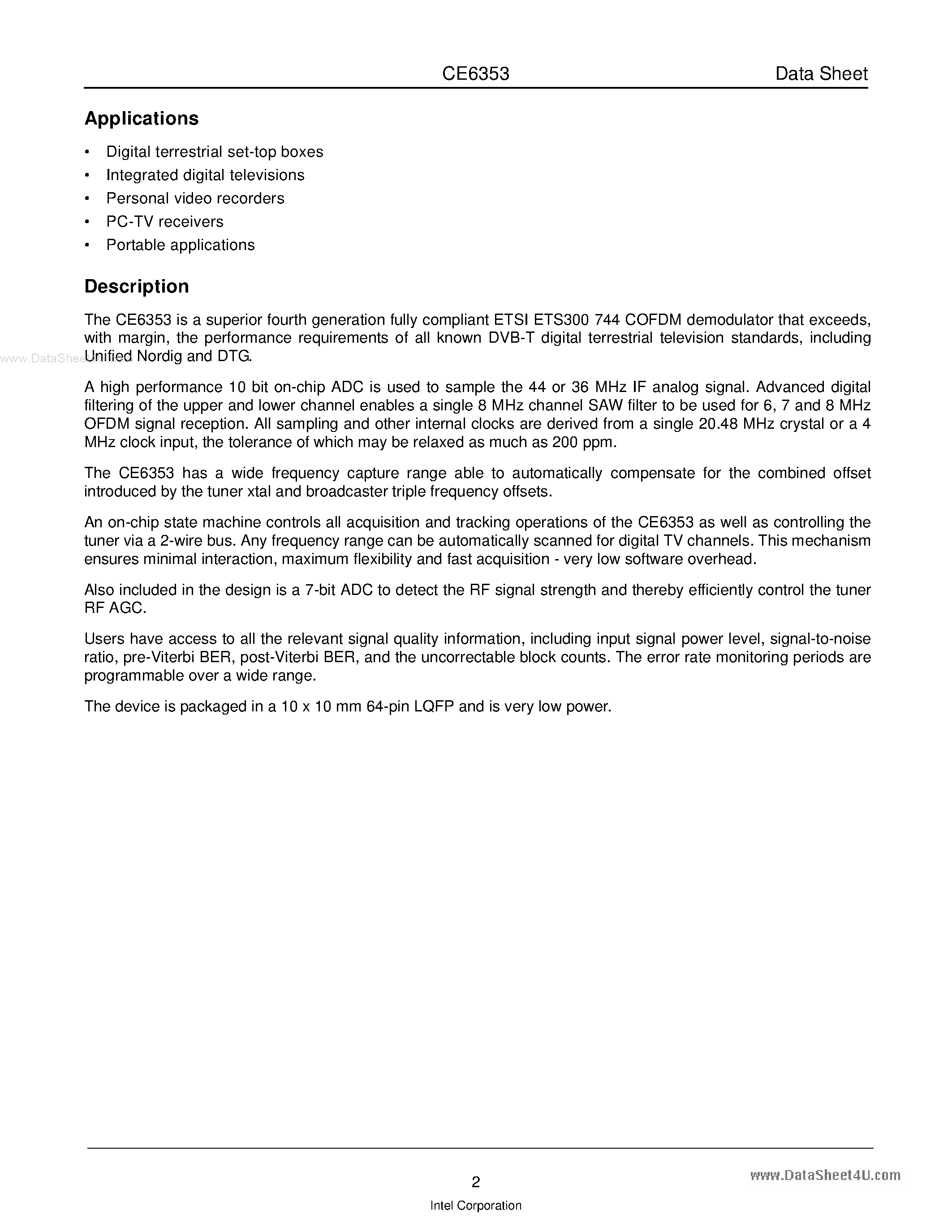 Даташит на микросхему WJCE6353 страница 2 Даташит WJCE6353 - Nordig Unified DVB-T COFDM Terrestrial Demodulator страница 2