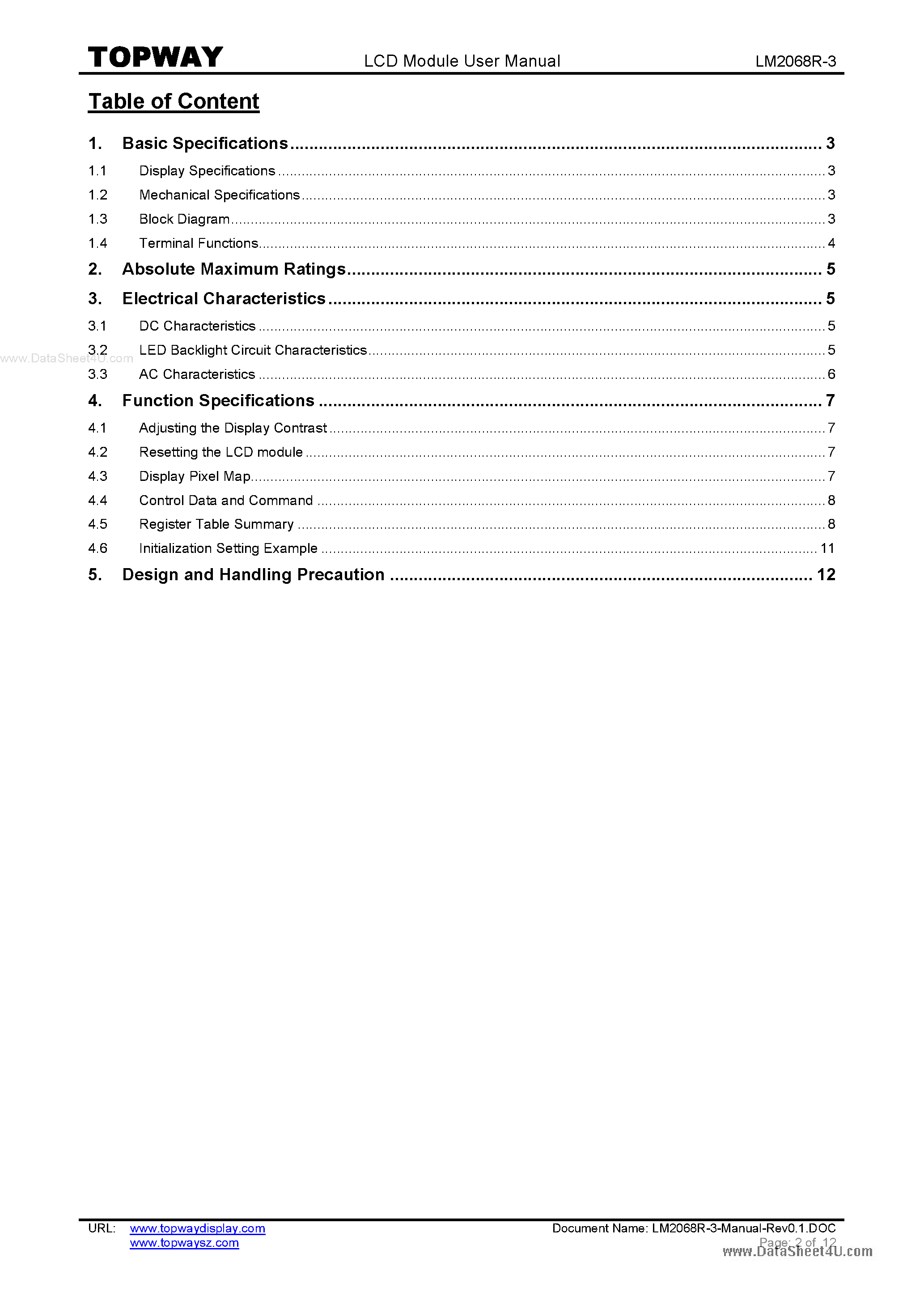 Даташит LM2068R-3 - LCD Module страница 2