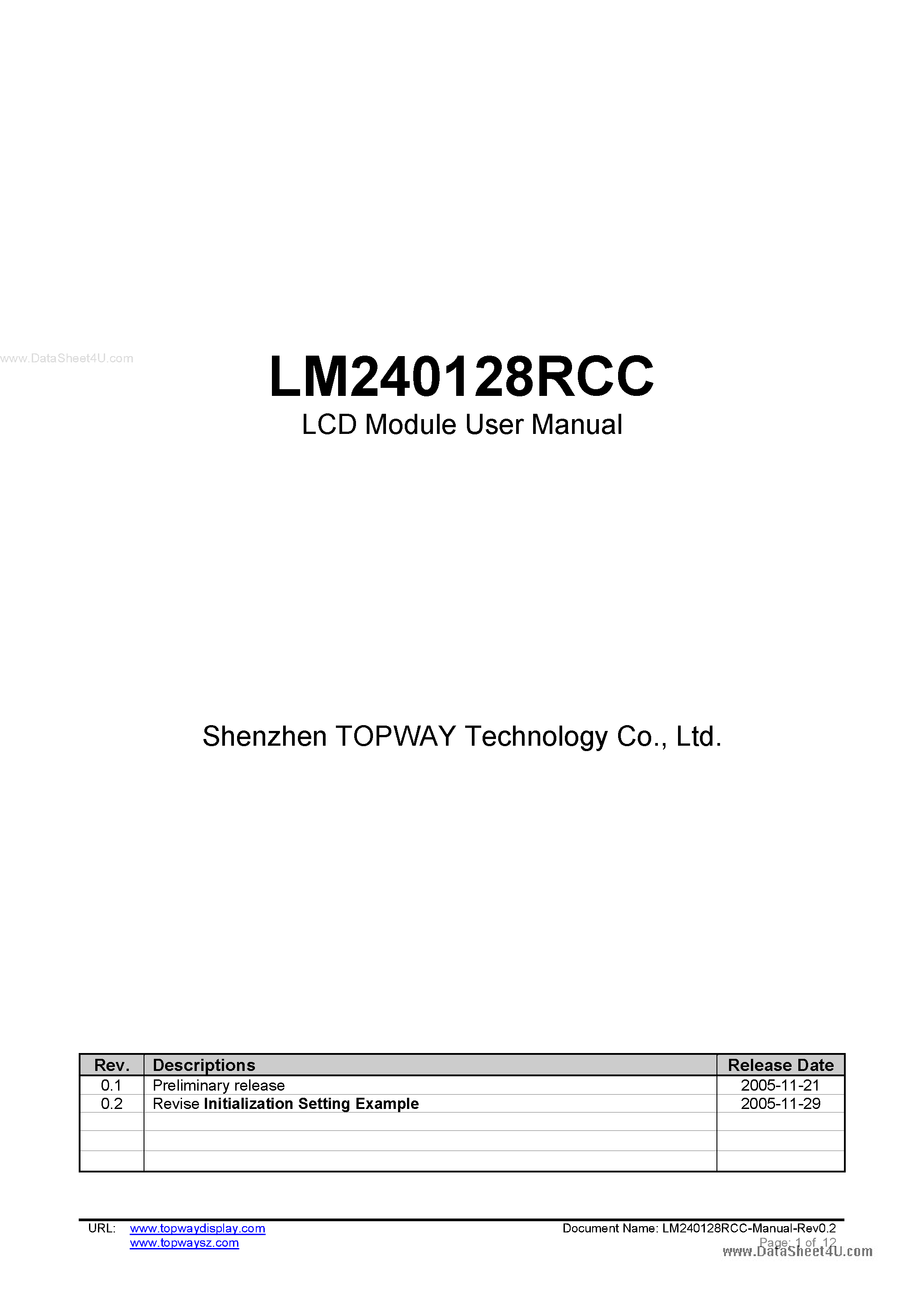 Даташит LM240128RCC - LCD Module страница 1
