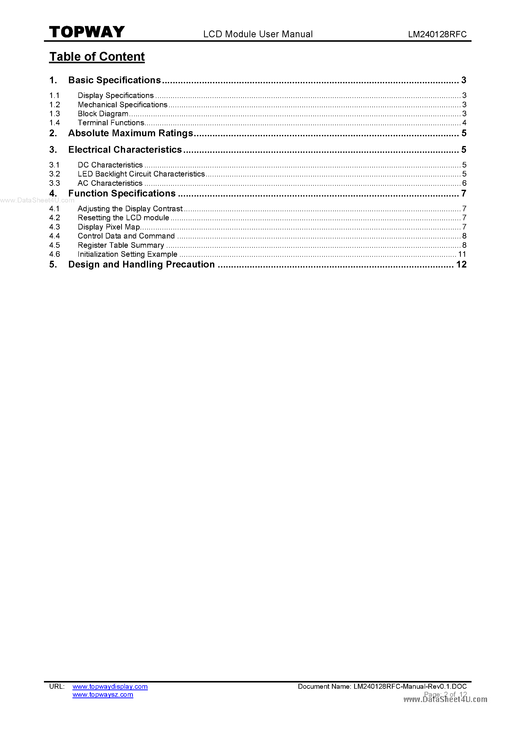 Даташит LM240128RFC - LCD Module страница 2