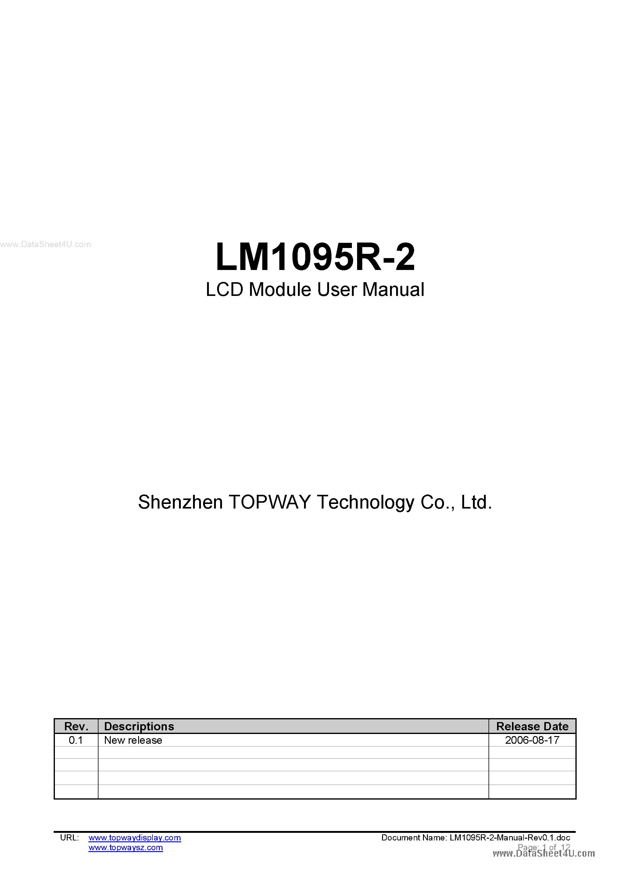 Datasheet LM1095R-2 - LCD Module page 1