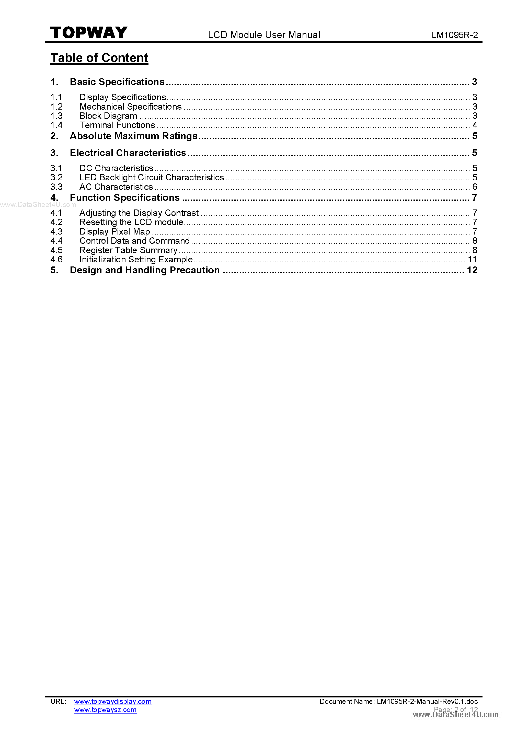 Datasheet LM1095R-2 - LCD Module page 2