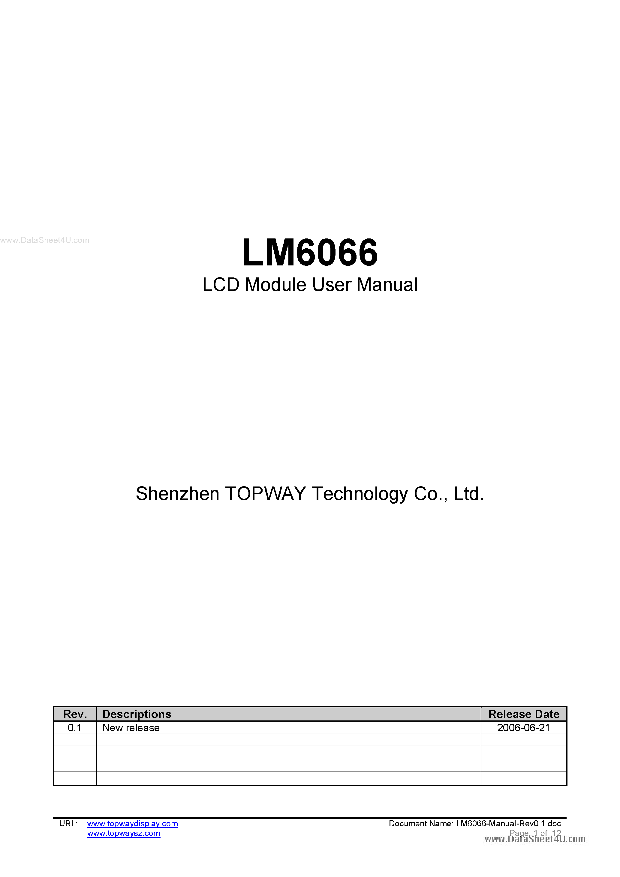 Datasheet LM6066 - LCD Module page 1