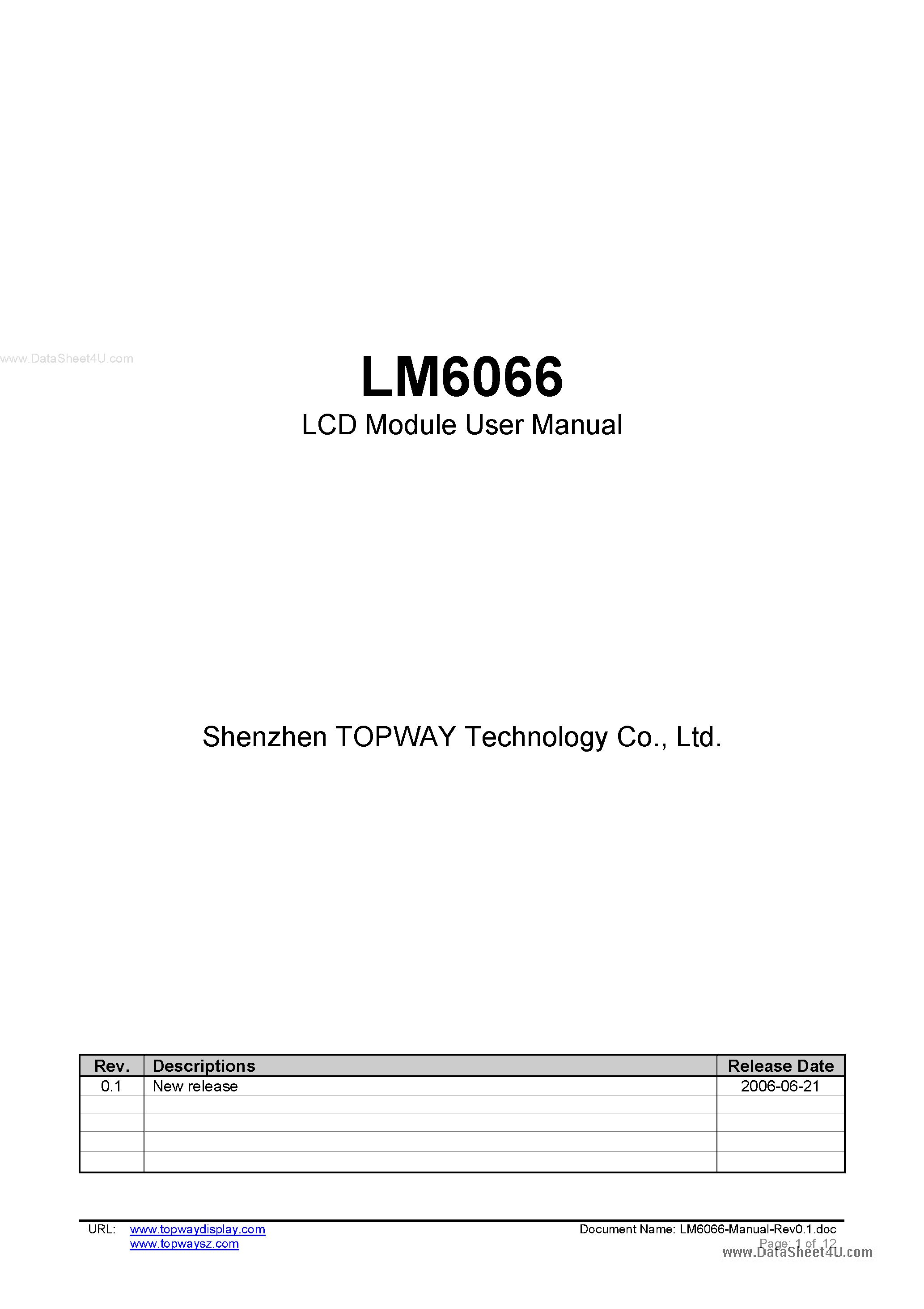 Даташит LM6066 - LCD Module страница 1