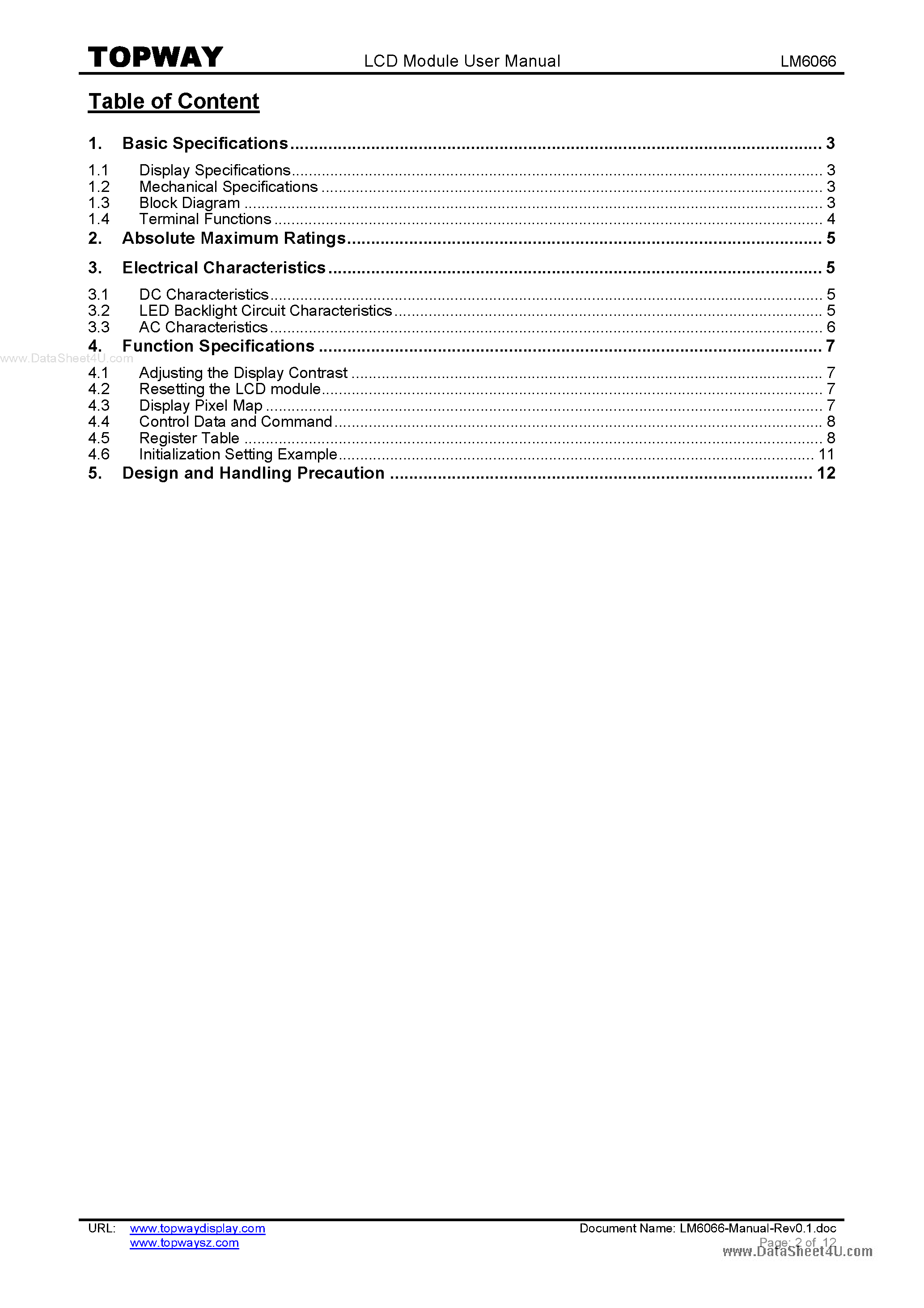 Datasheet LM6066 - LCD Module page 2
