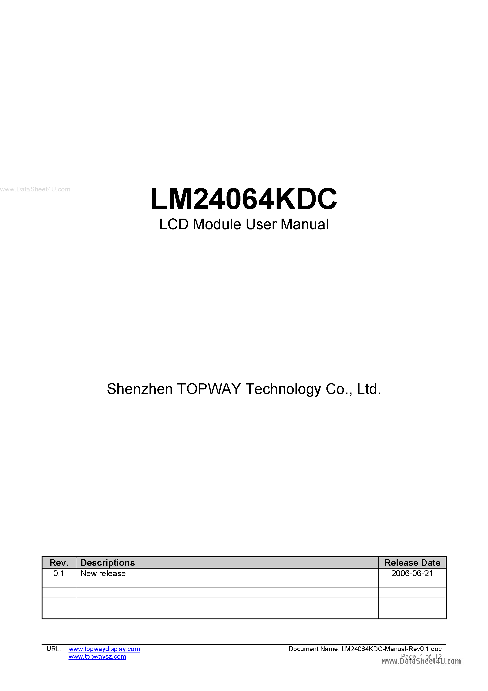 Даташит LM24064KDC - LCD Module страница 1