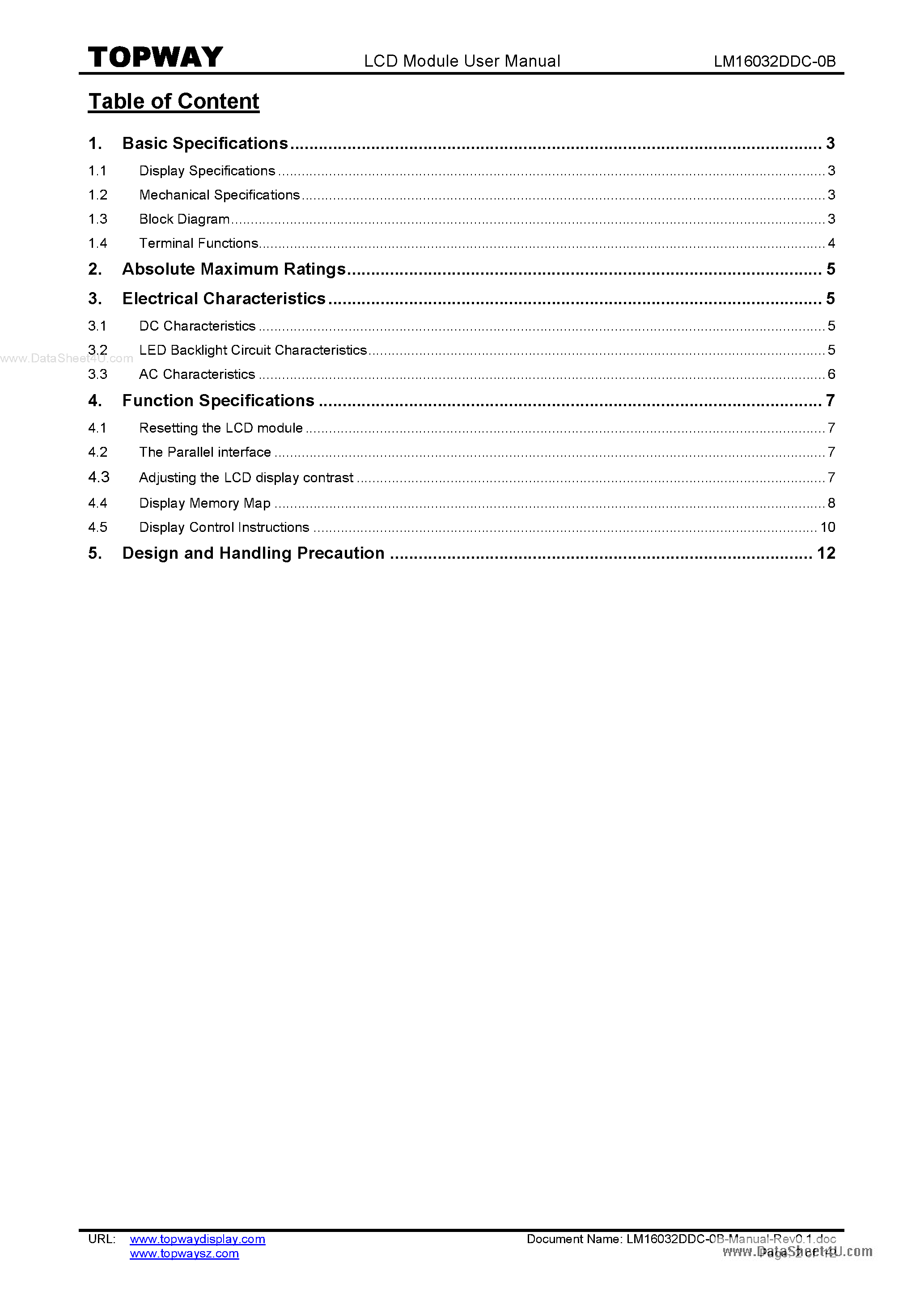 Datasheet LM16032DDC-0B - LCD Module page 2
