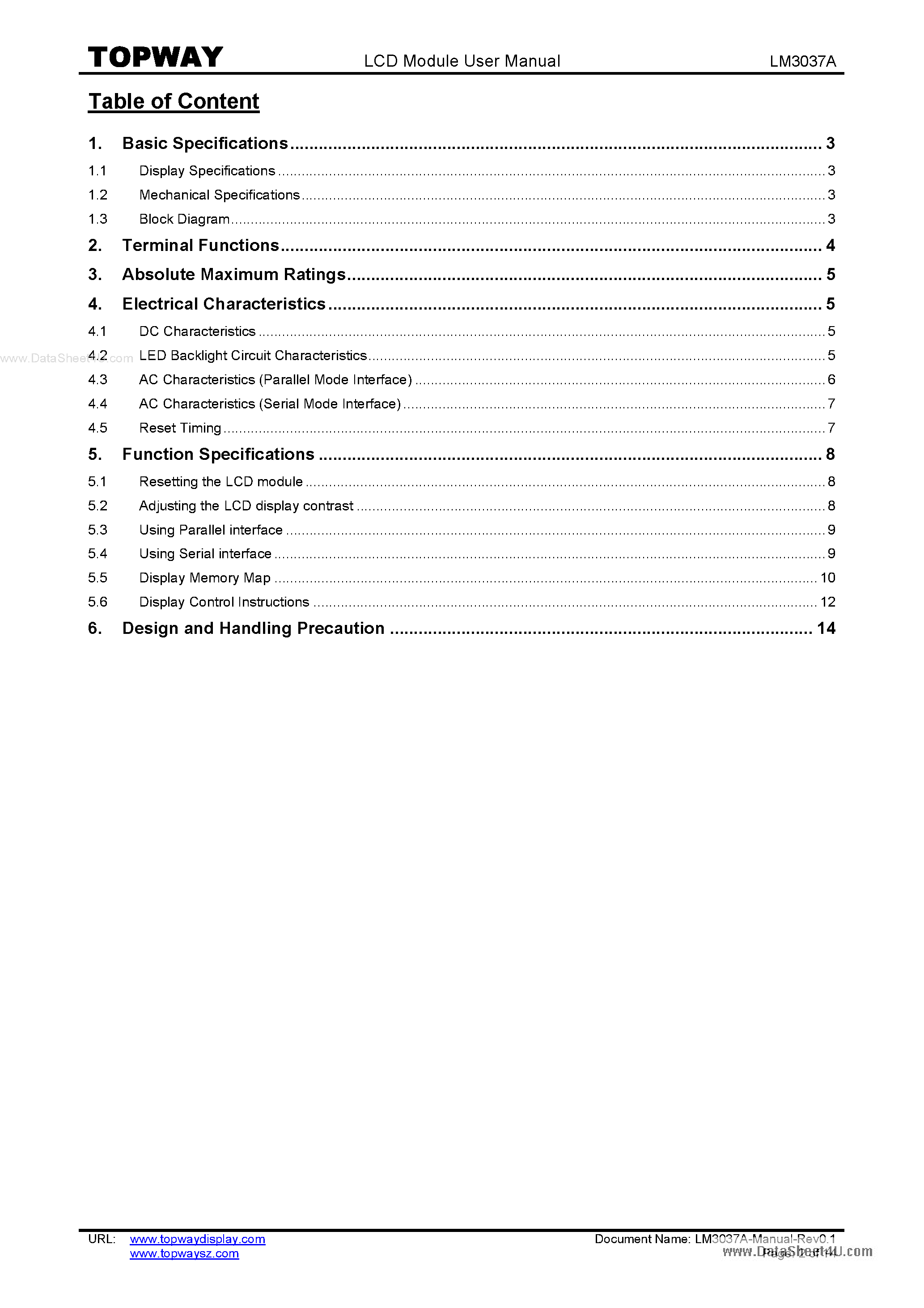 Даташит LM3037A - LCD Module страница 2