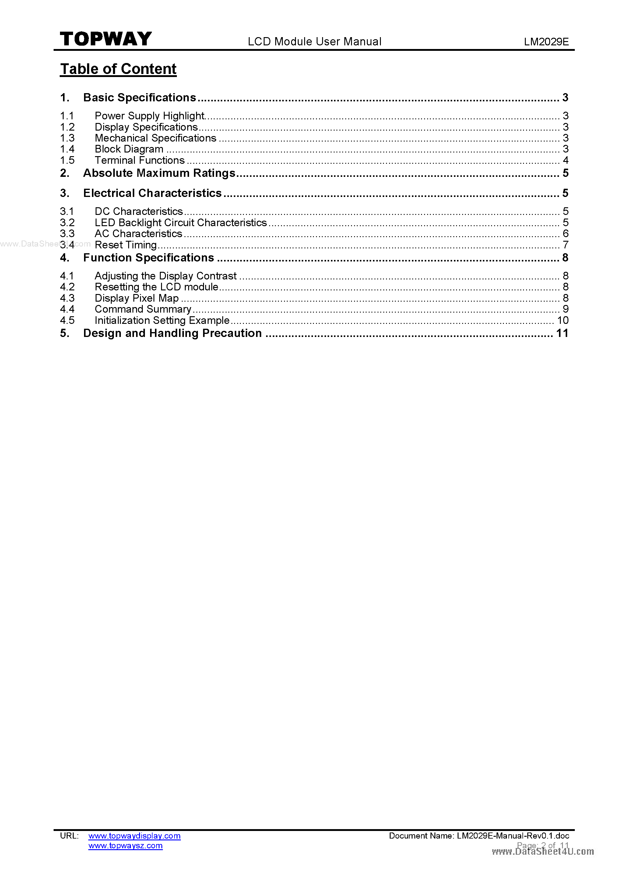 Даташит LM2029E - LCD Module страница 2