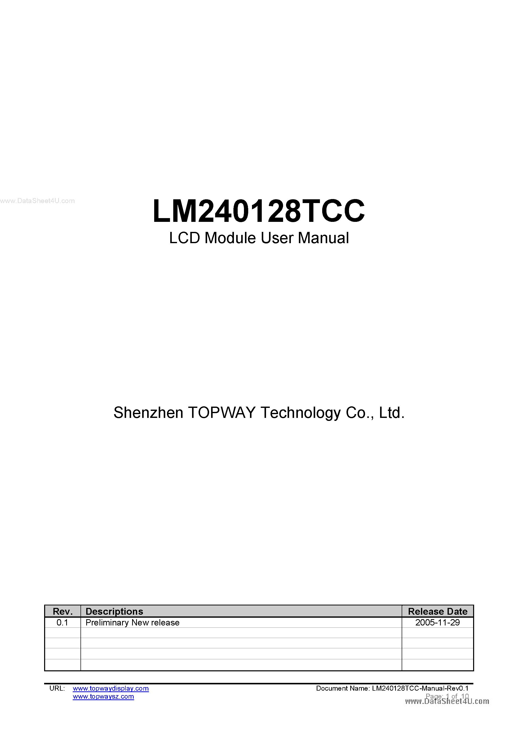 Даташит LM240128TCC - LCD Module страница 1