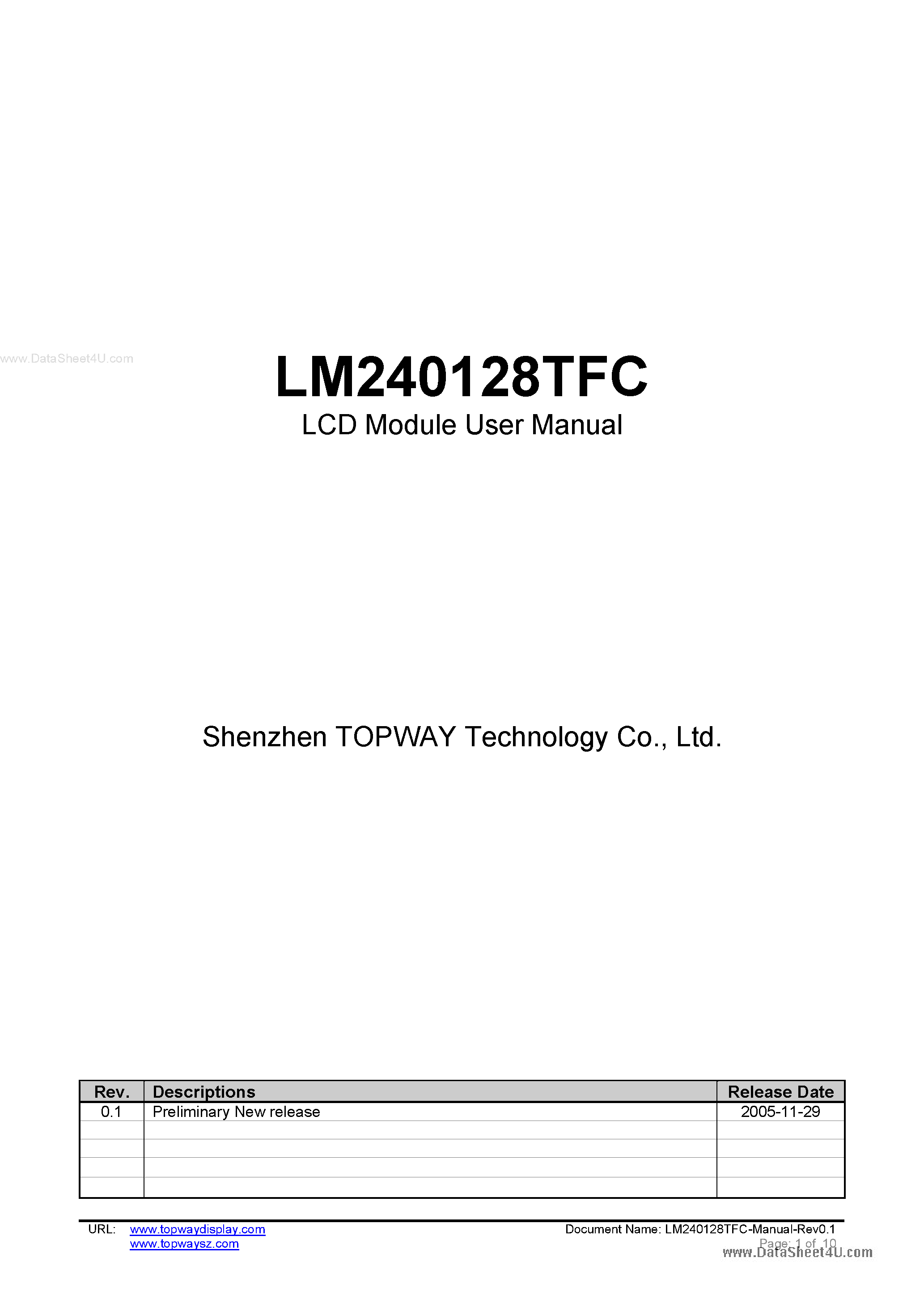 Даташит LM240128TFC - LCD Module страница 1