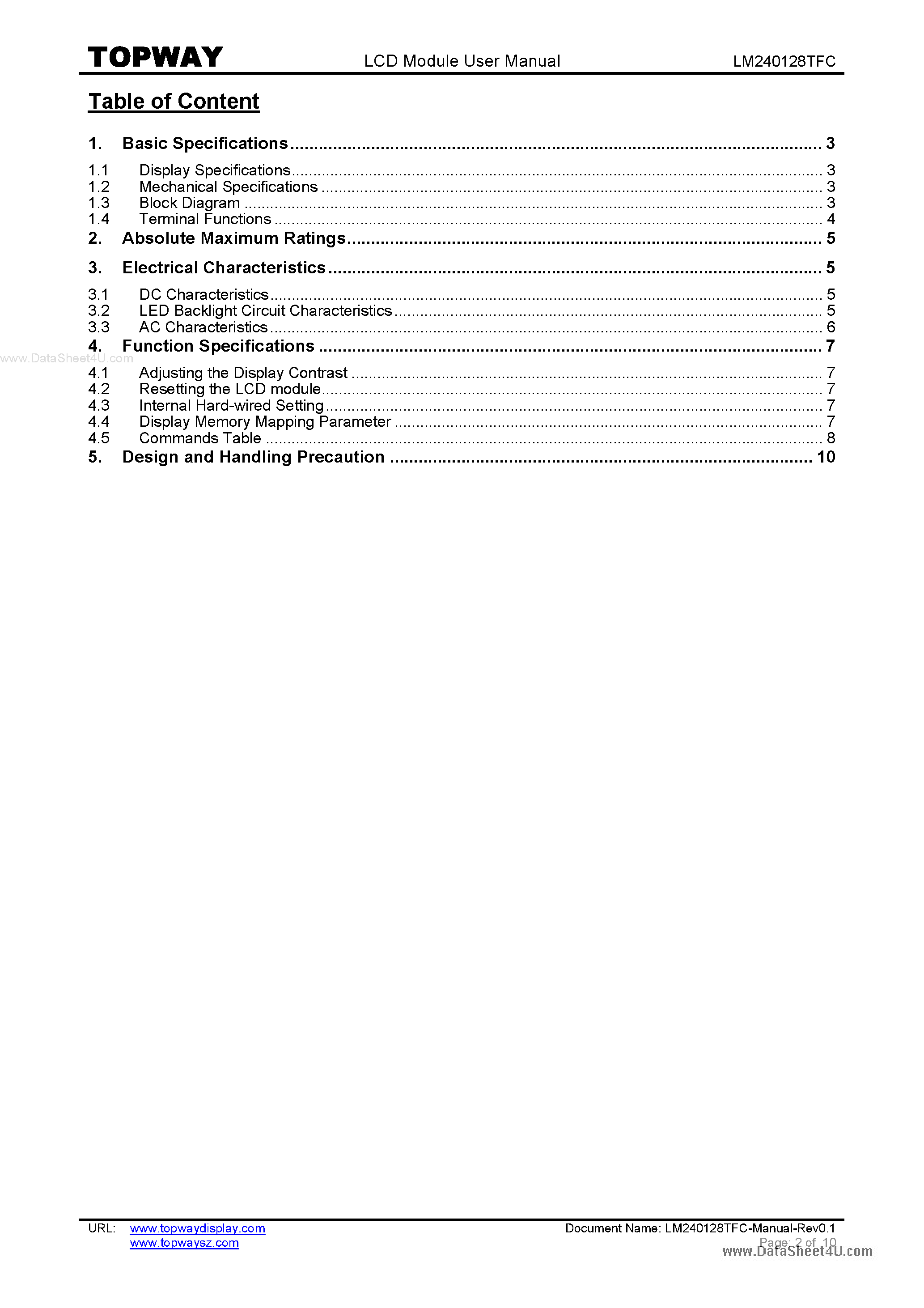 Даташит LM240128TFC - LCD Module страница 2