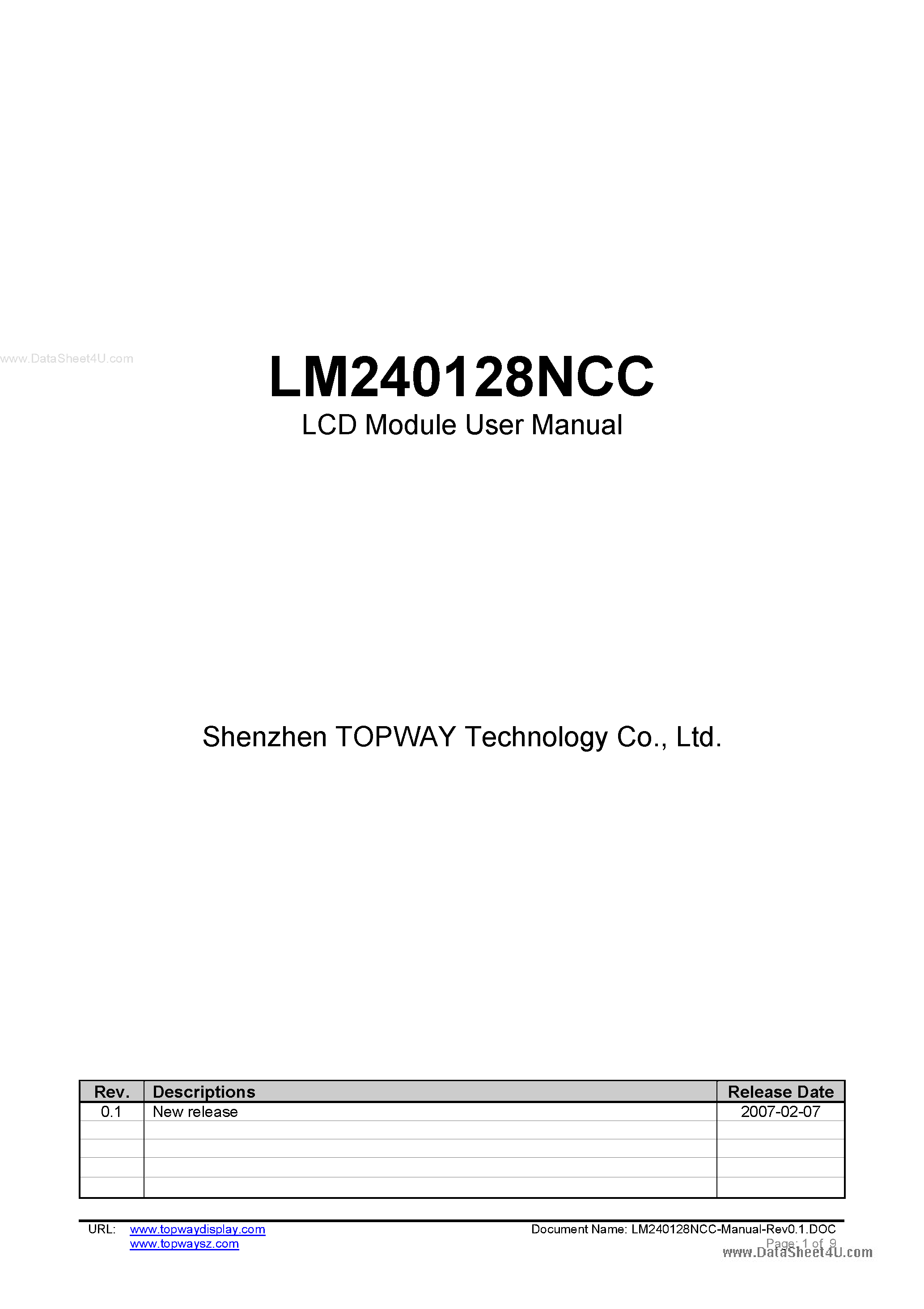 Даташит LM240128NCC - LCD Module страница 1