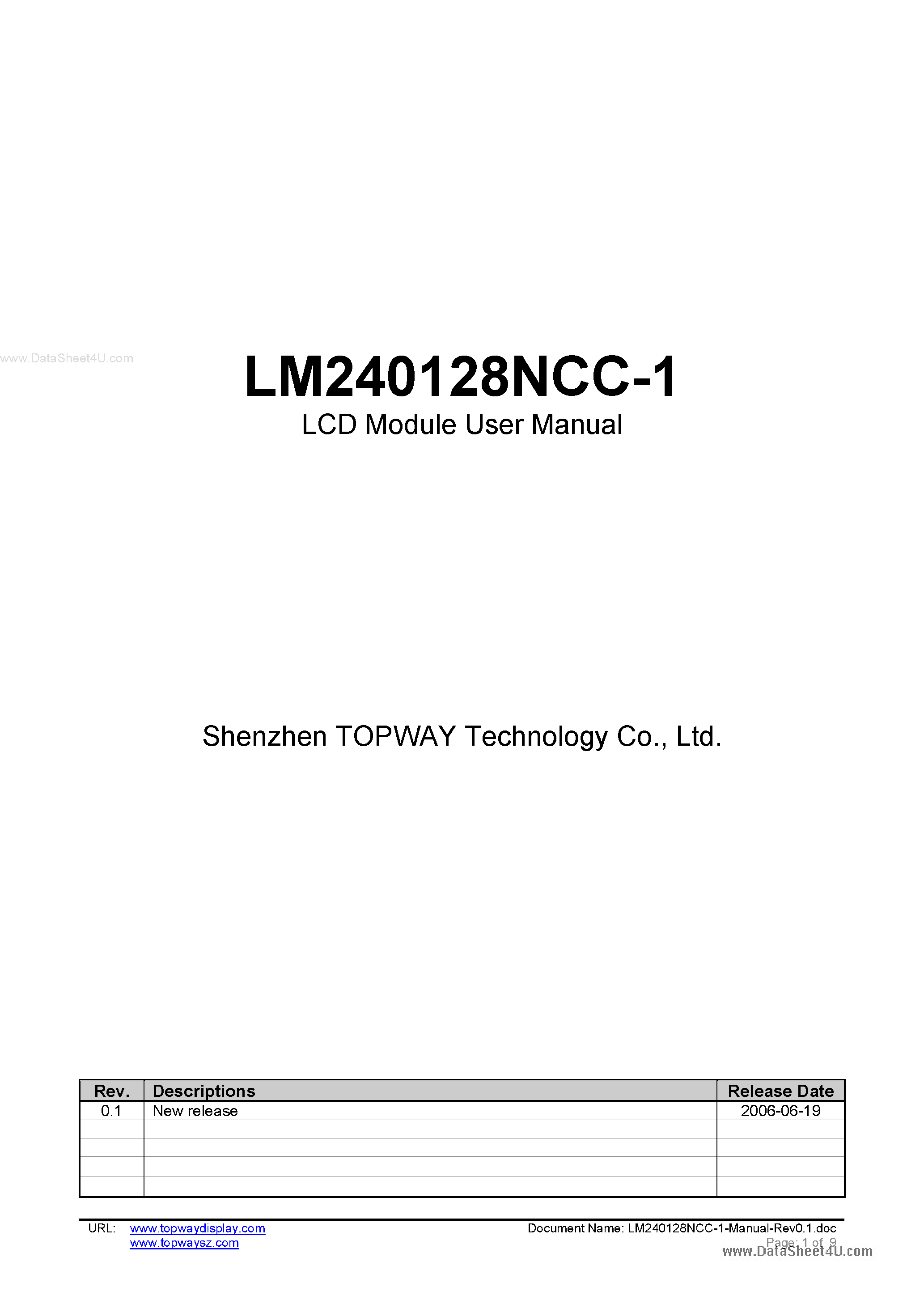 Даташит LM240128NCC-1 - LCD Module страница 1