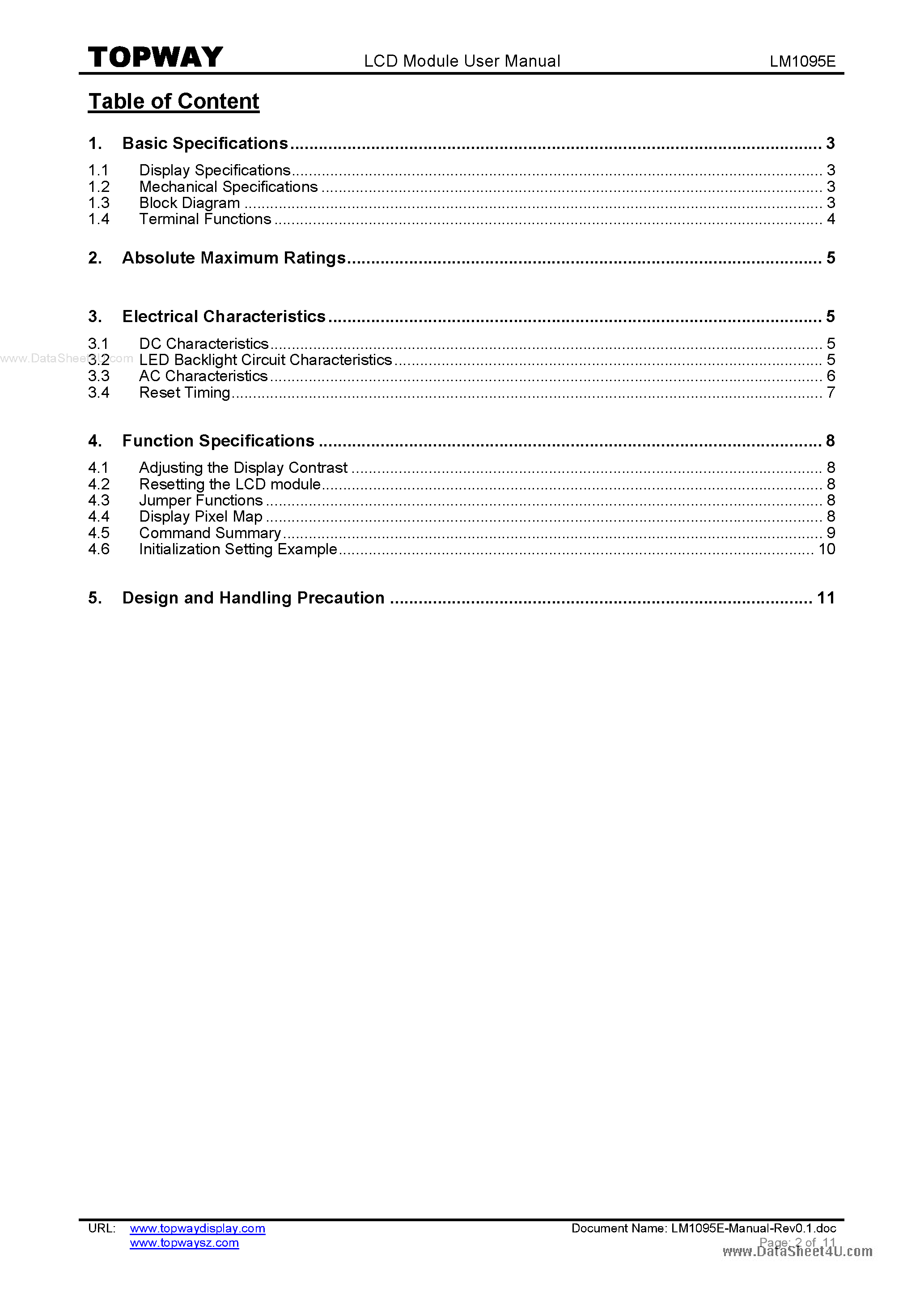 Datasheet LM1095E - LCD Module page 2