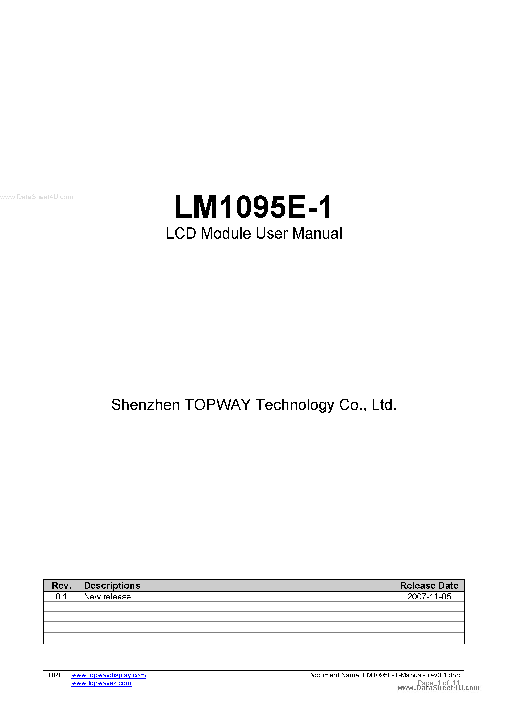 Datasheet LM1095E-1 - LCD Module page 1