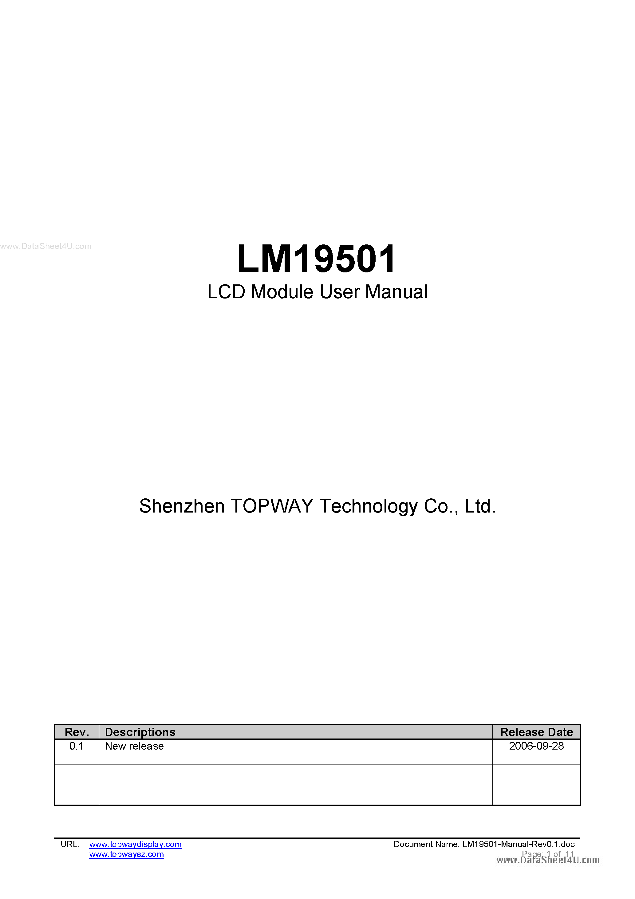 Даташит на микросхему LM19501 страница 1 Даташит LM19501 - LCD Module страница 1
