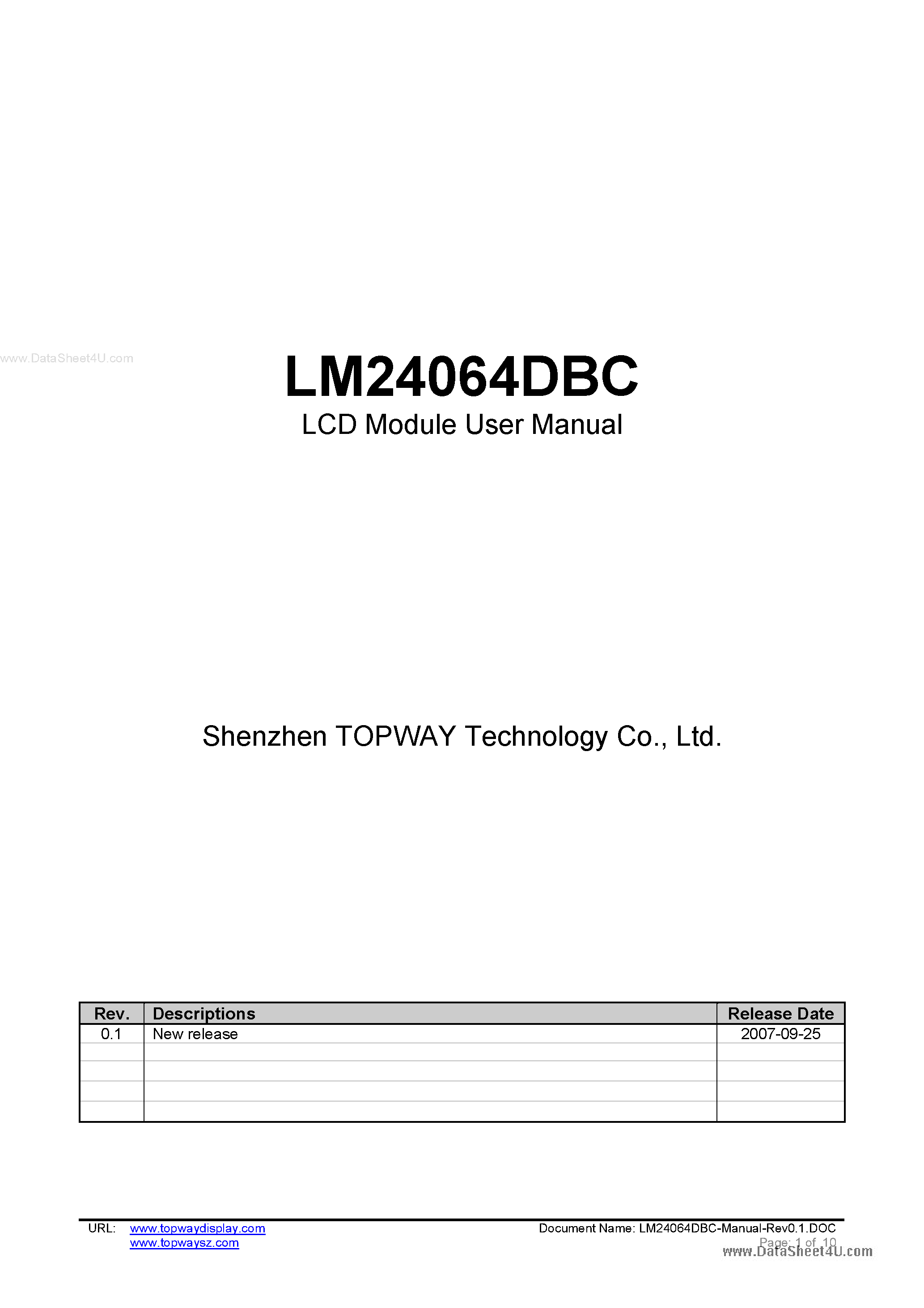Даташит LM24064DBC - LCD Module страница 1