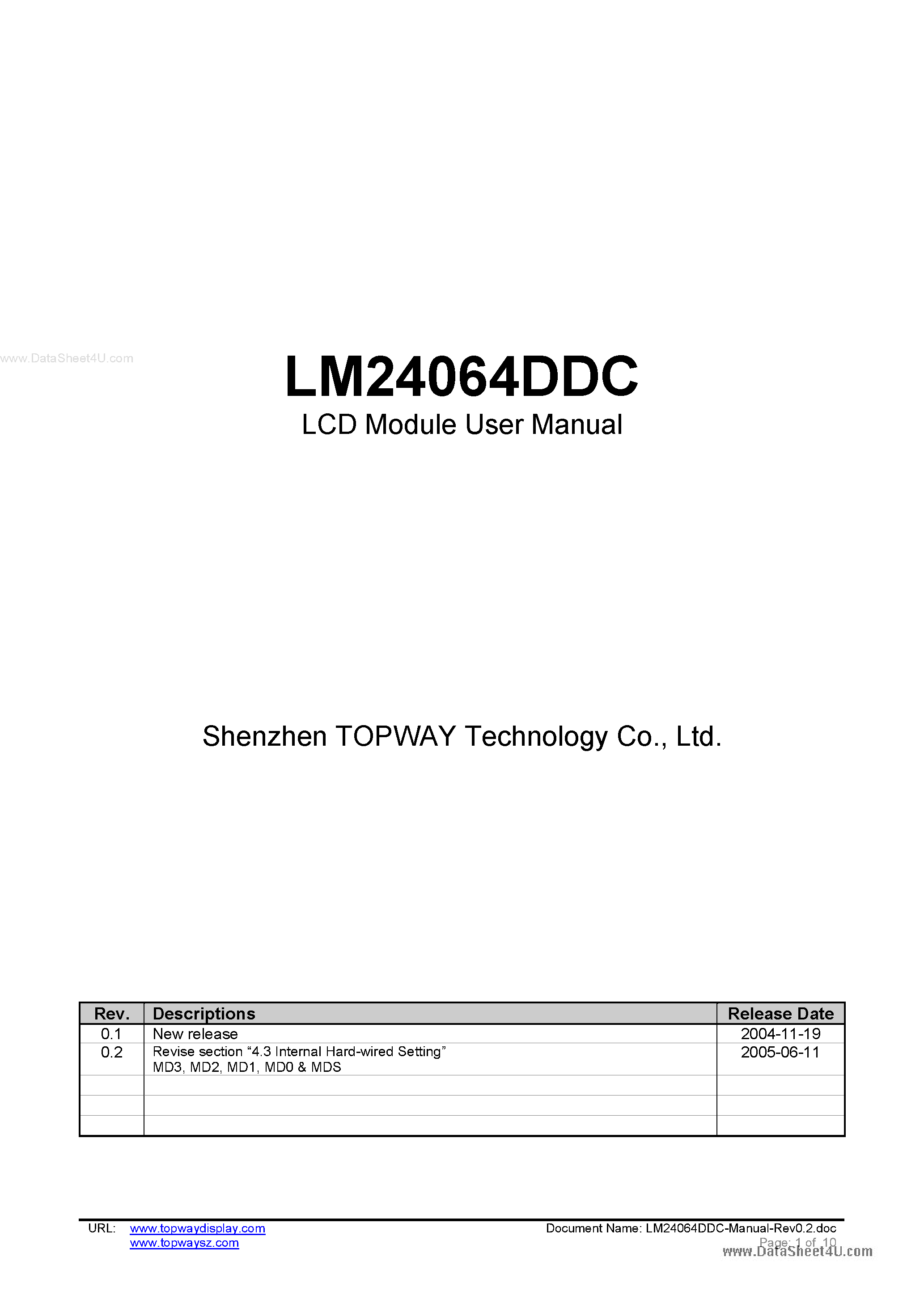 Даташит LM24064DDC - LCD Module страница 1