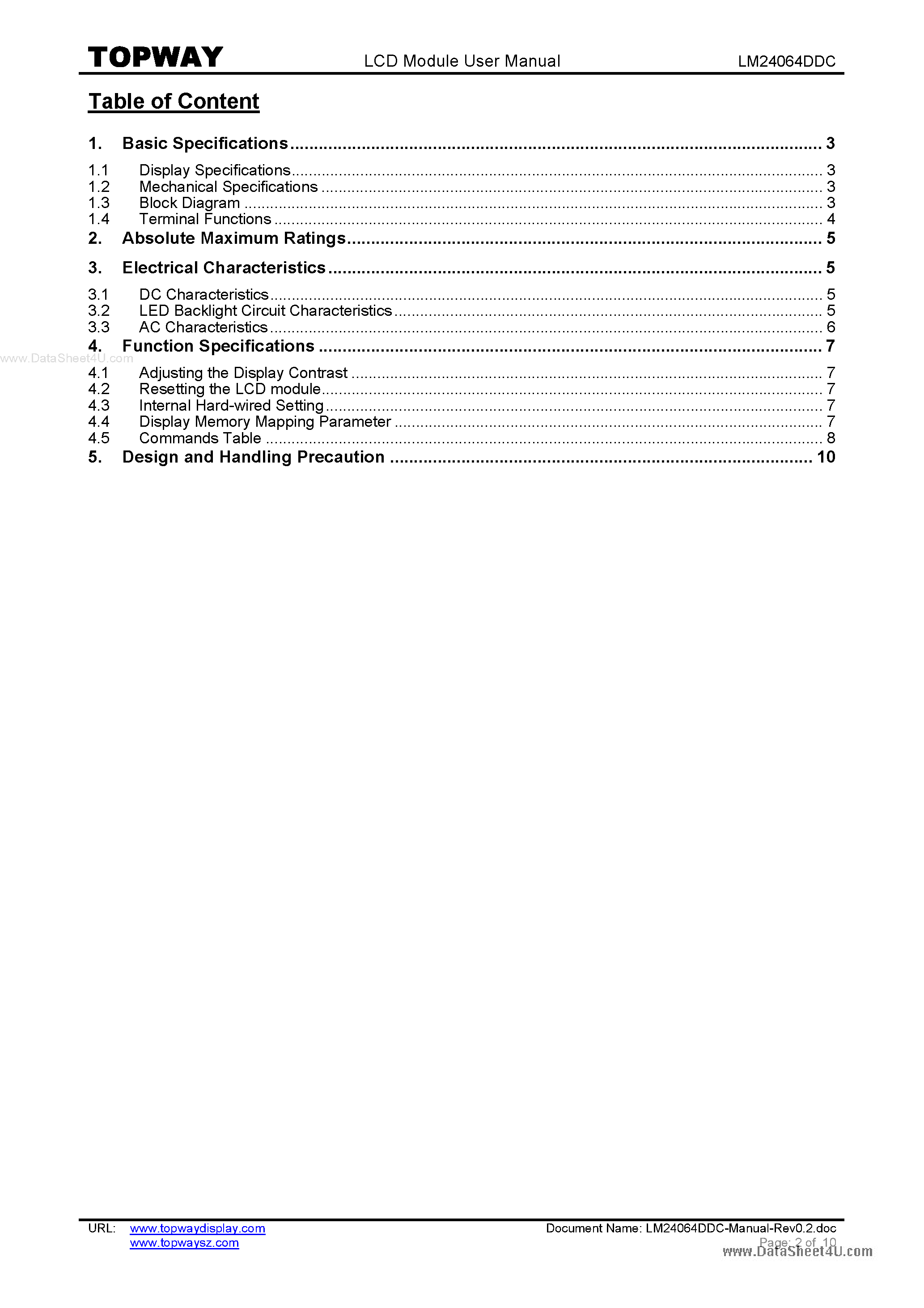 Даташит LM24064DDC - LCD Module страница 2