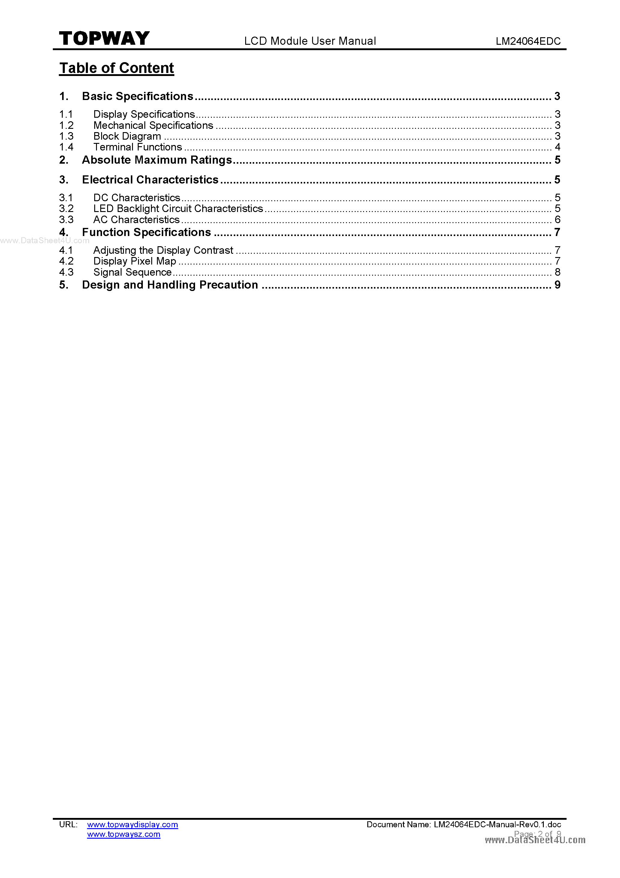 Даташит LM24064EDC - LCD Module страница 2