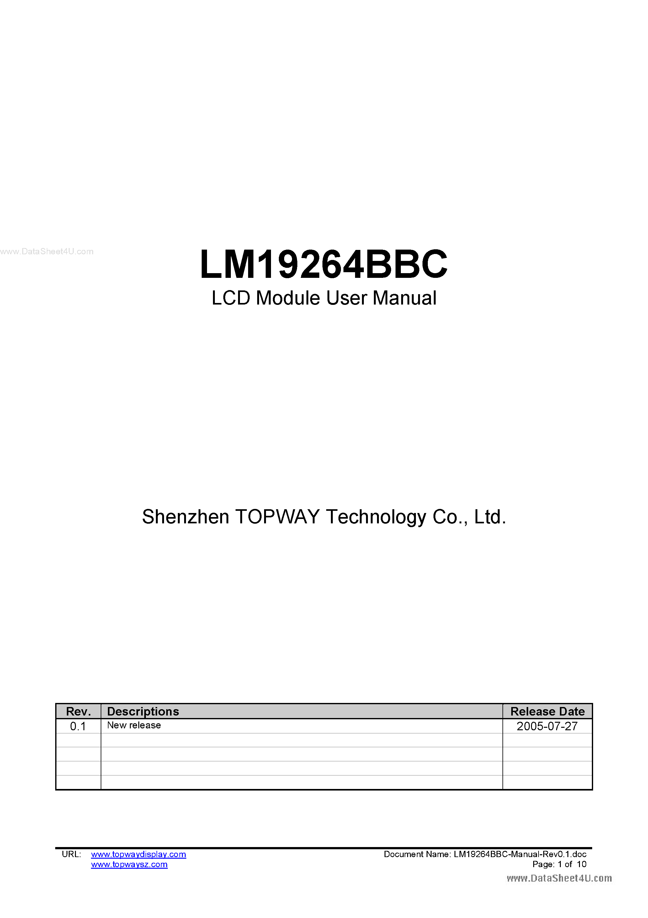 Datasheet LM19264BBC - LCD Module page 1