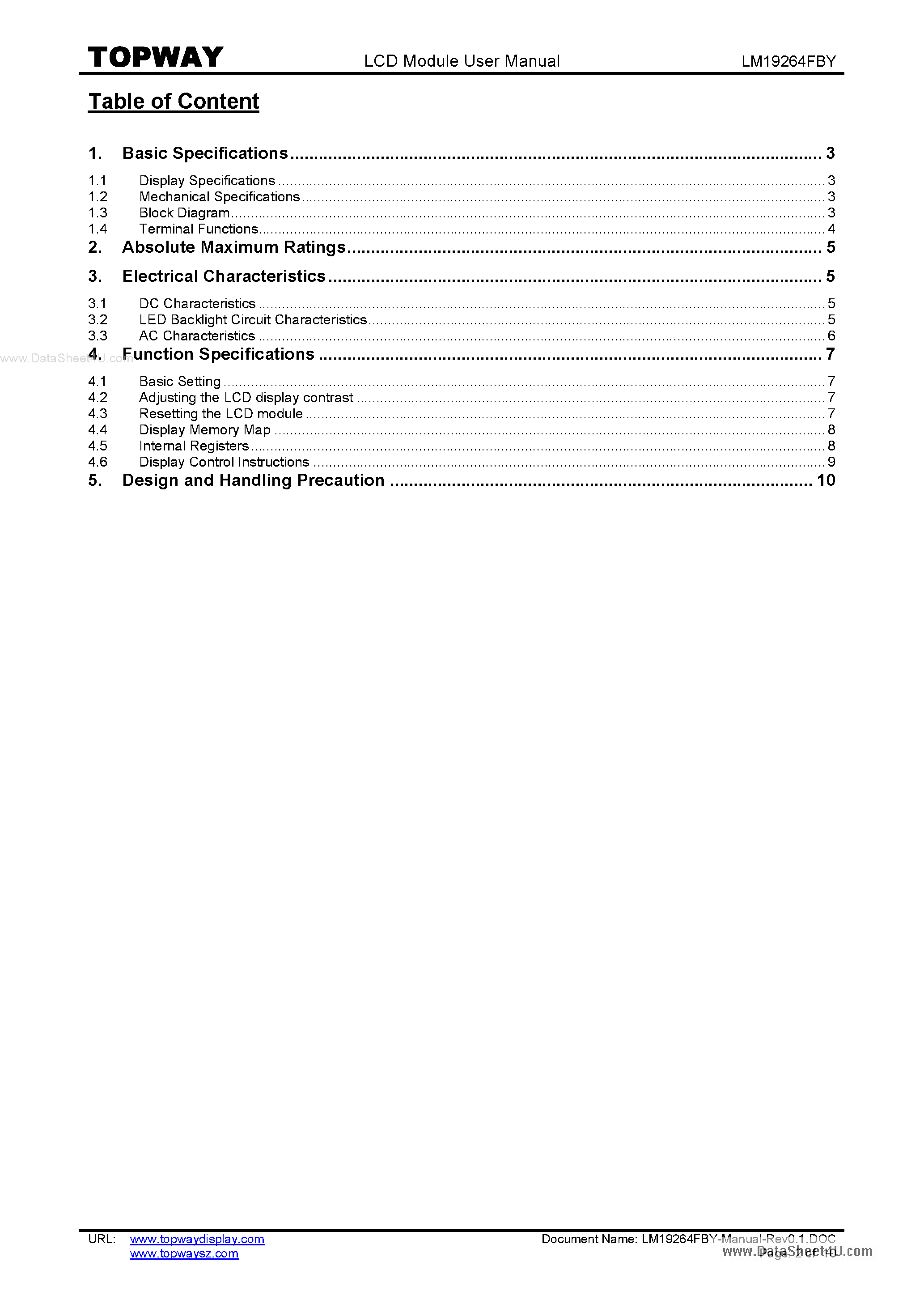 Datasheet LM19264FBY - LCD Module page 2
