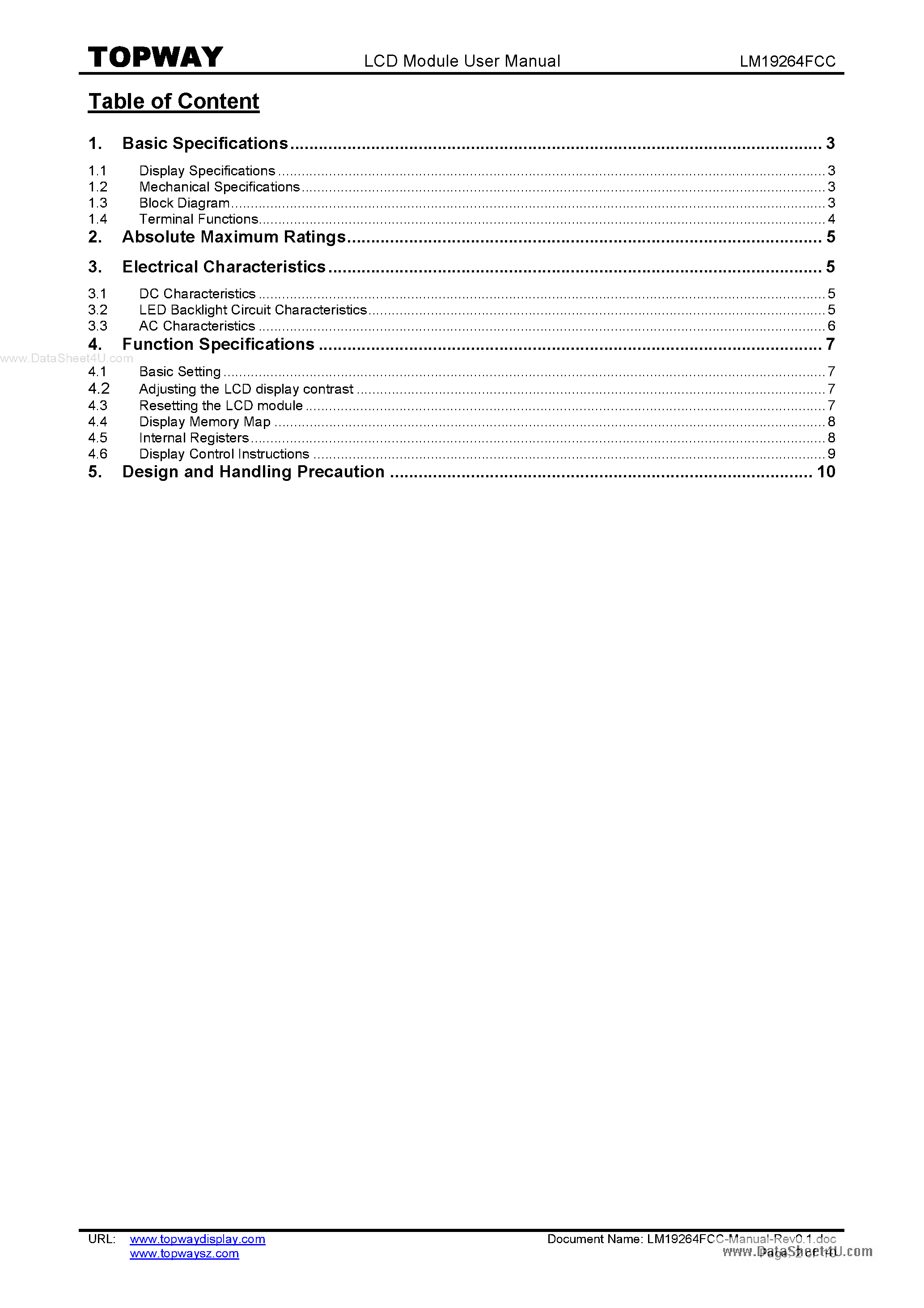 Datasheet LM19264FCC - LCD Module page 2