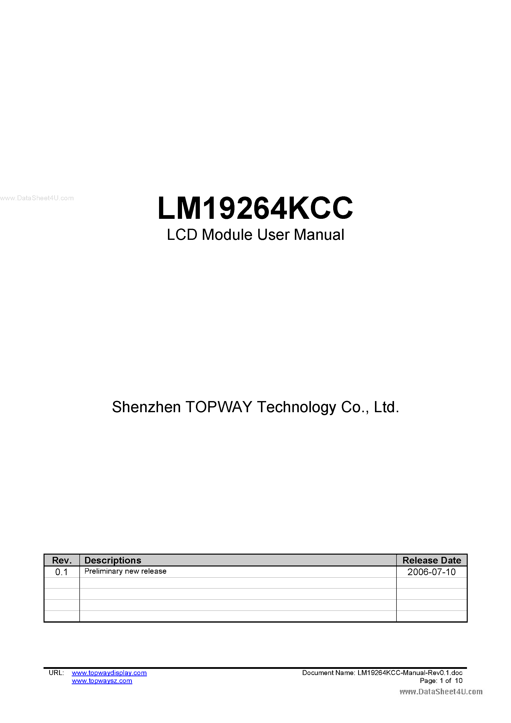 Даташит LM19264KCC - LCD Module страница 1