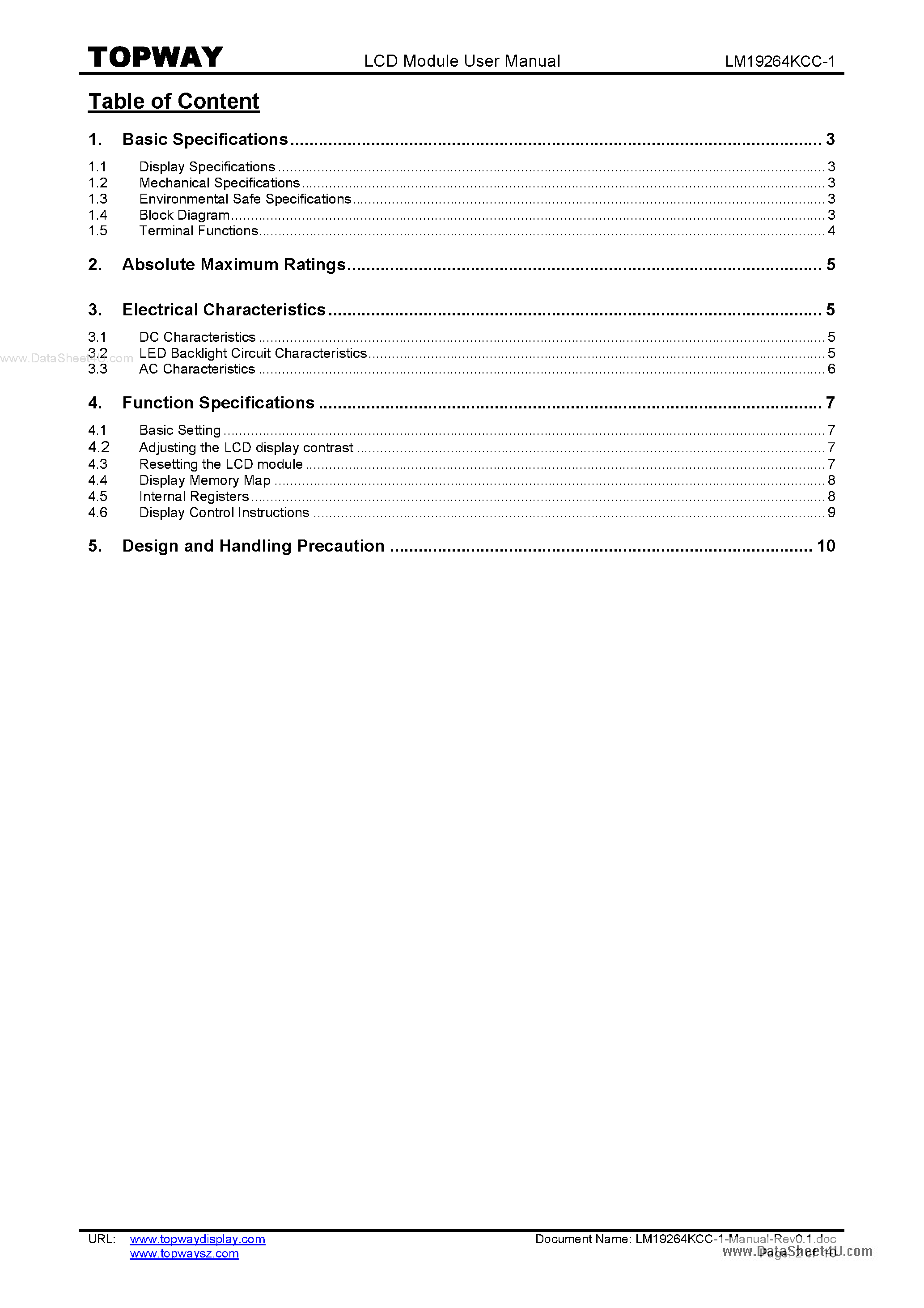 Datasheet LM19264KCC-1 page 2 Datasheet LM19264KCC-1 - LCD Module page 2