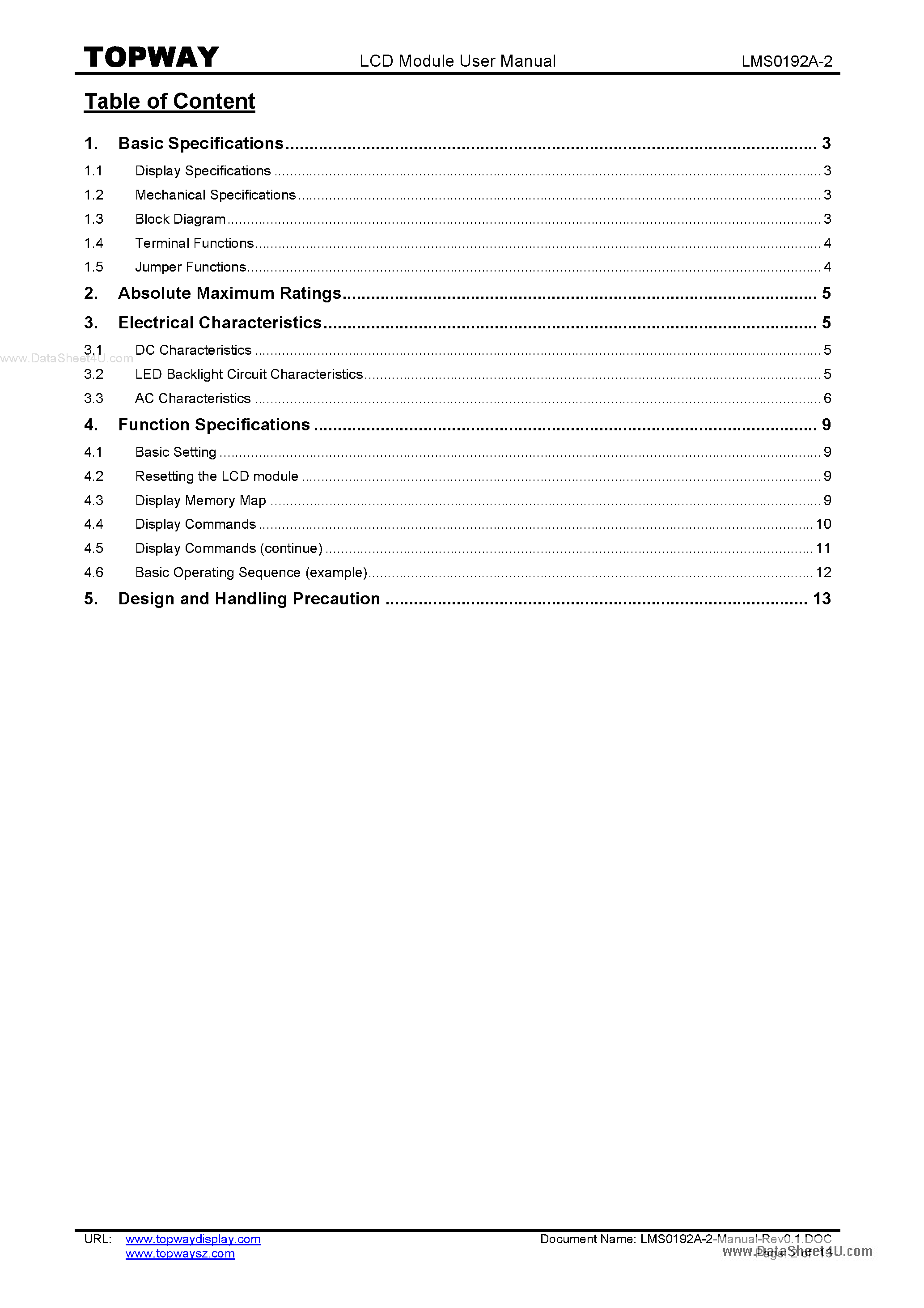 Datasheet LMS0192A-2 - LCD Module page 2