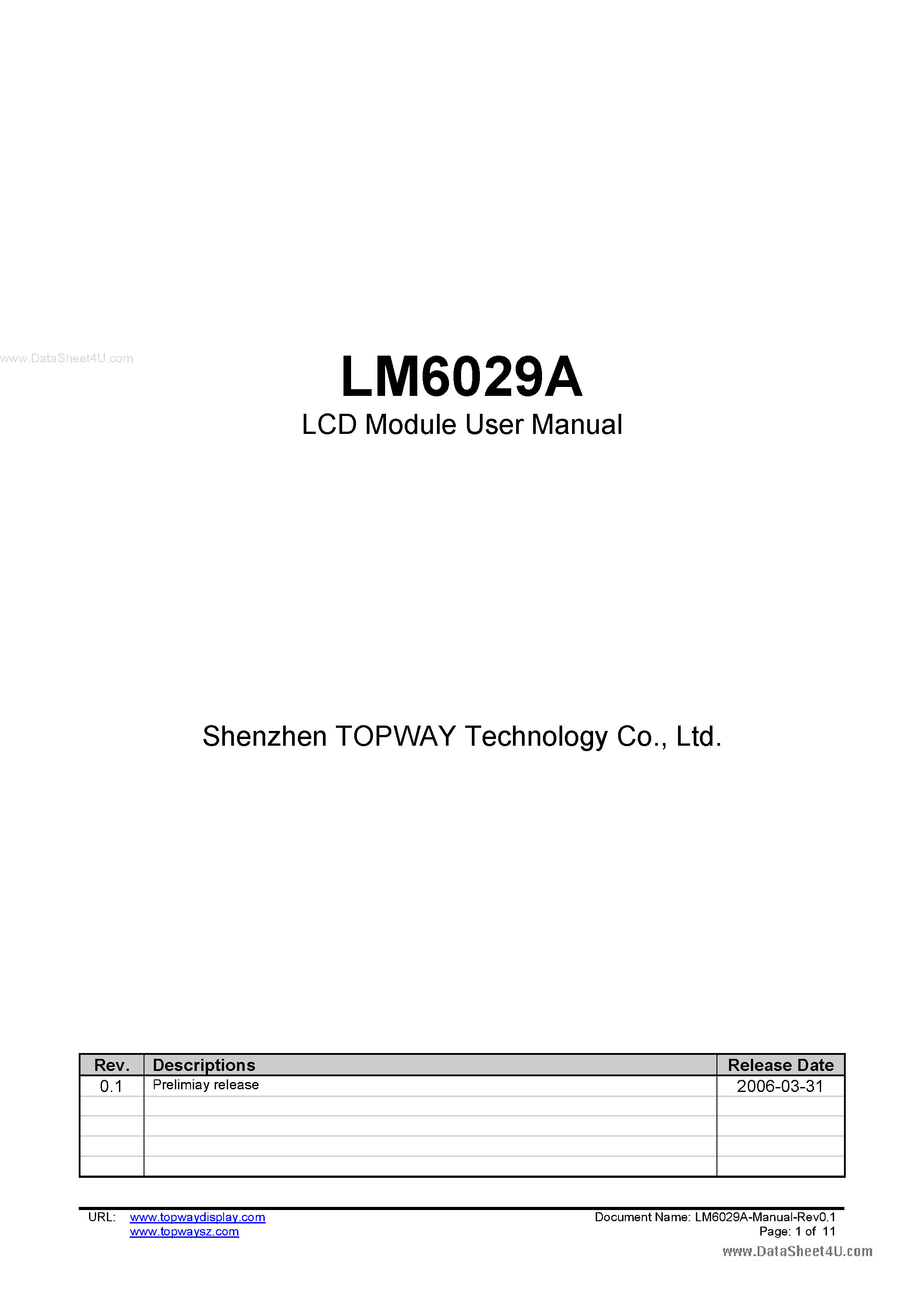 Даташит LM6029A - LCD Module страница 1