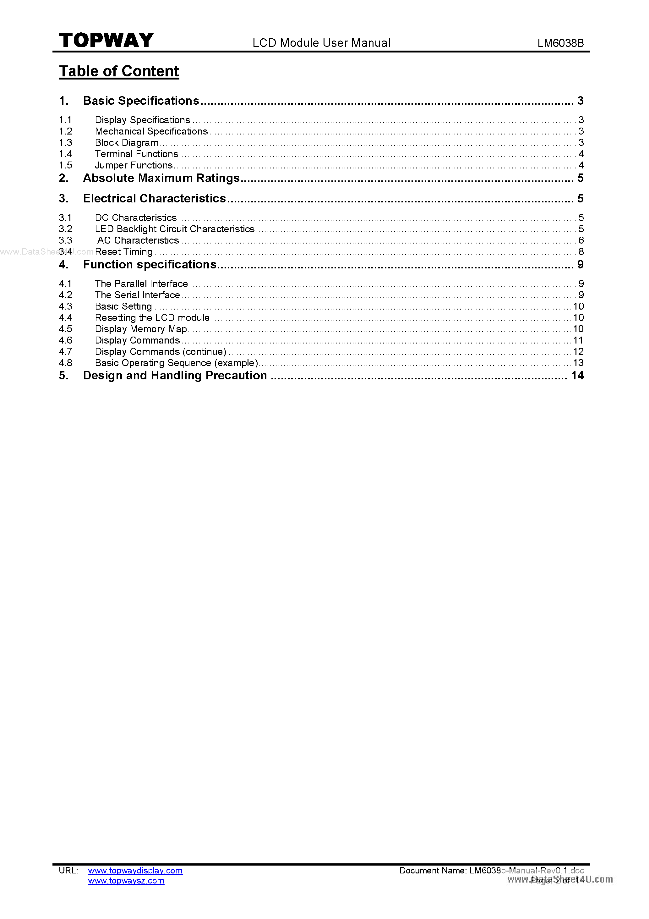 Datasheet LM6038B - LCD Module page 2
