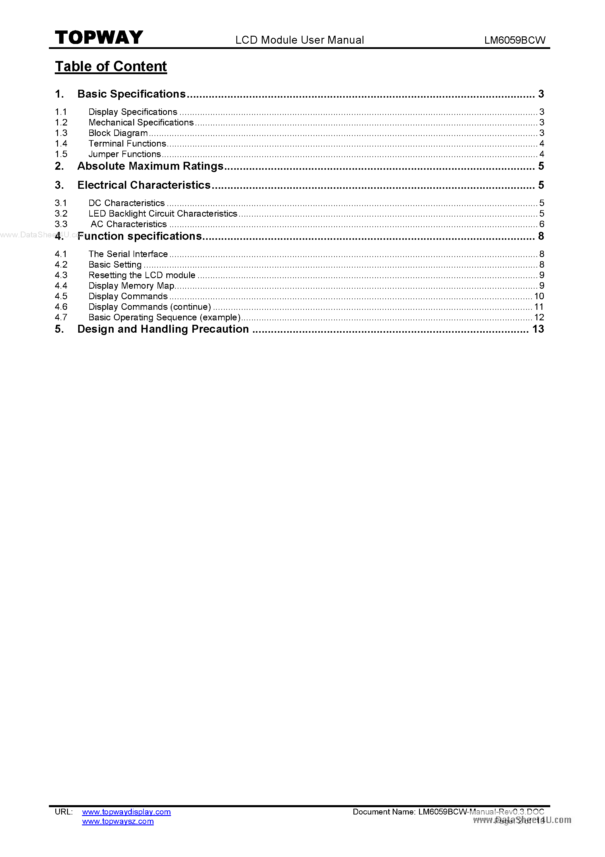 Datasheet LM6059BCW - LCD Module page 2