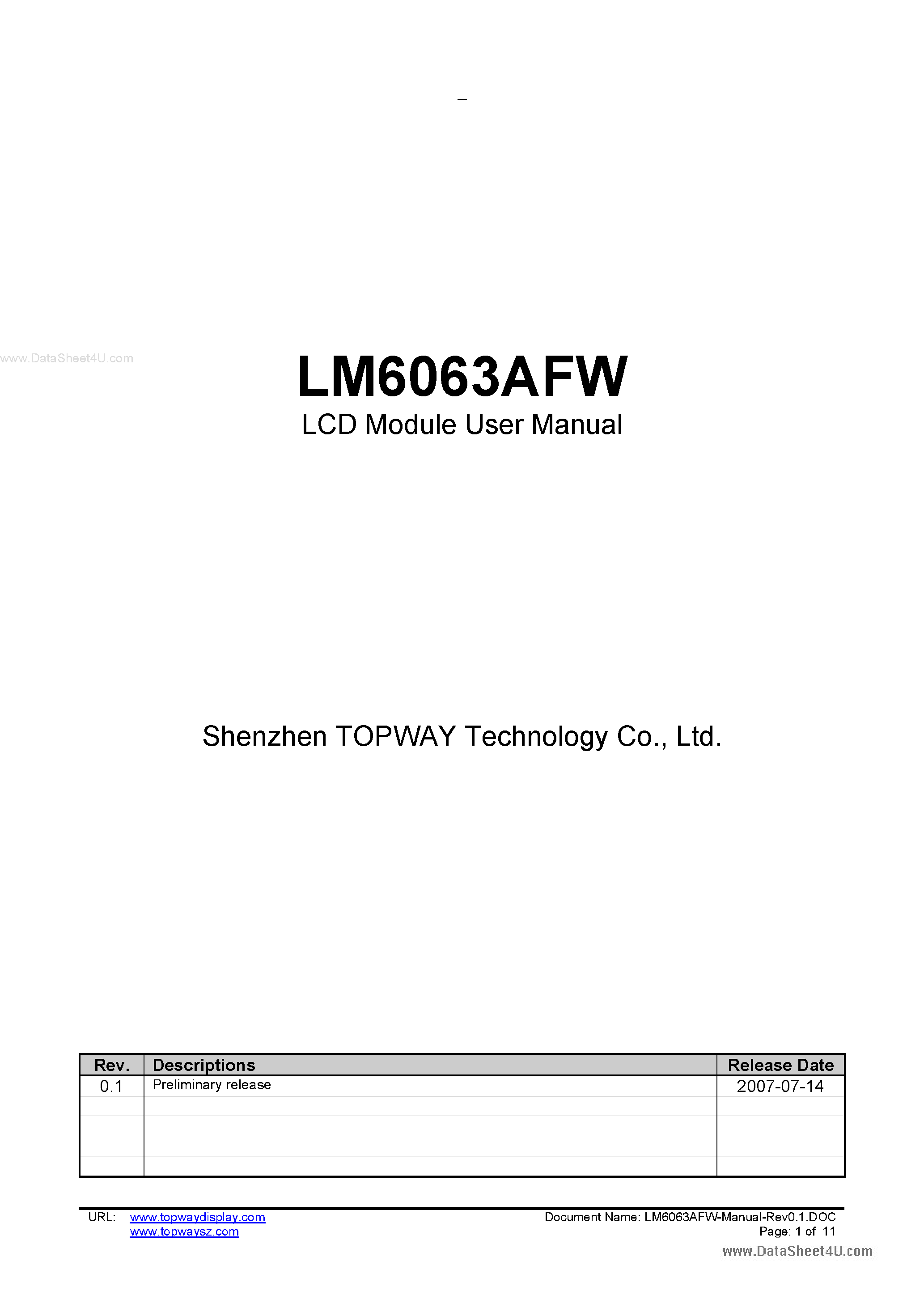 Даташит LM6063AFW - LCD Module страница 1