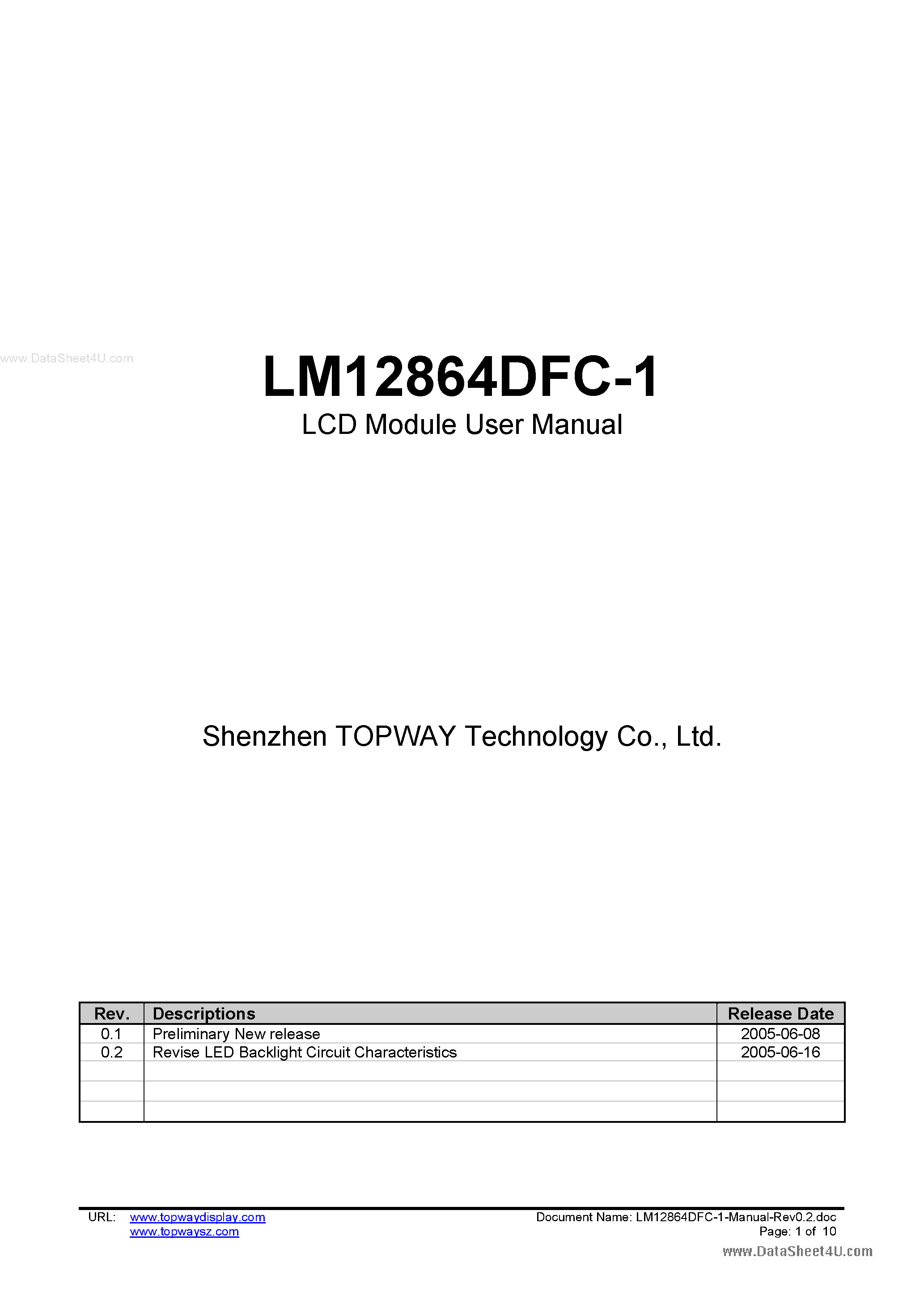 Datasheet LM12864DFC-1 - LCD Module page 1