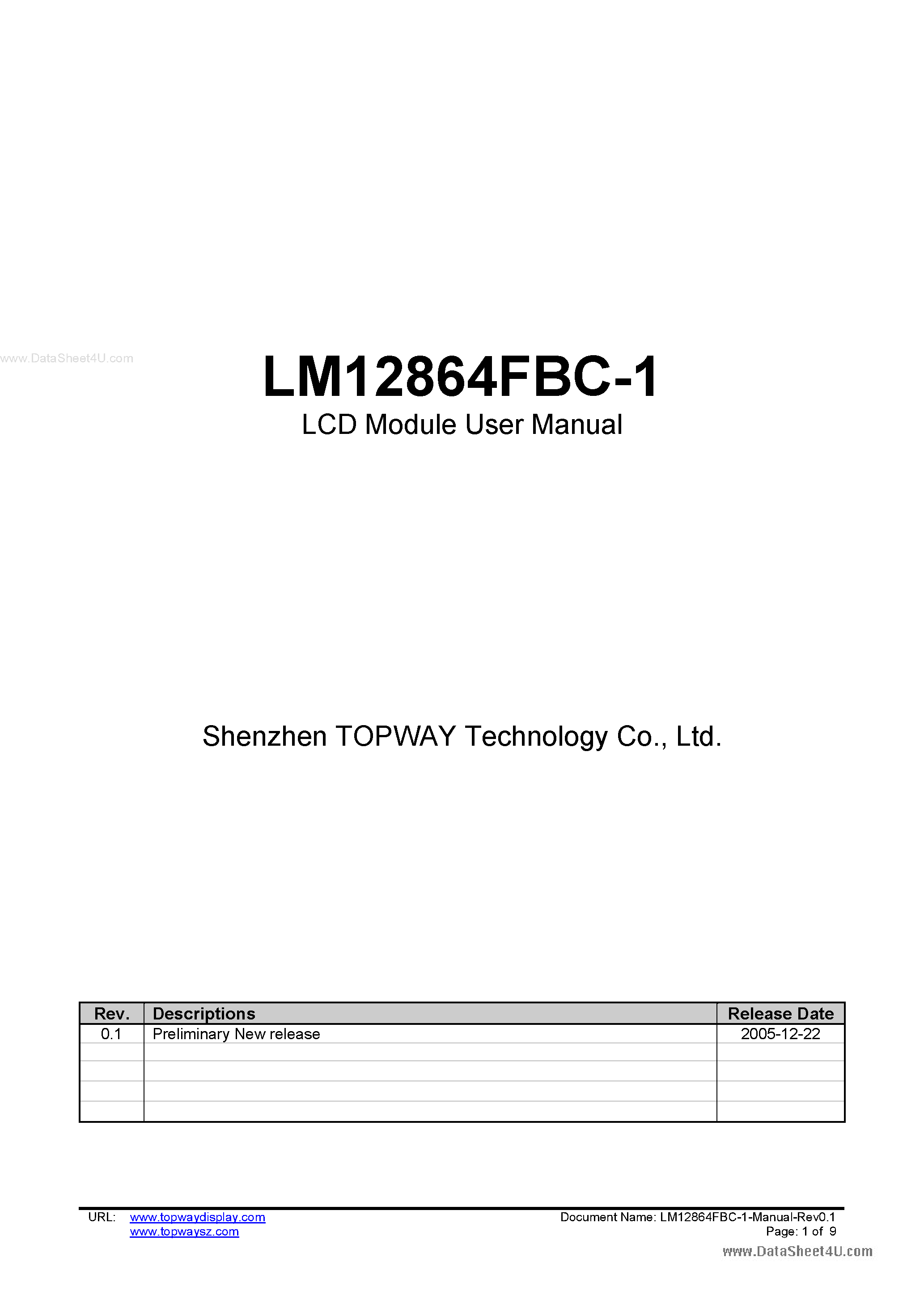 Datasheet LM12864FBC-1 - LCD Module page 1