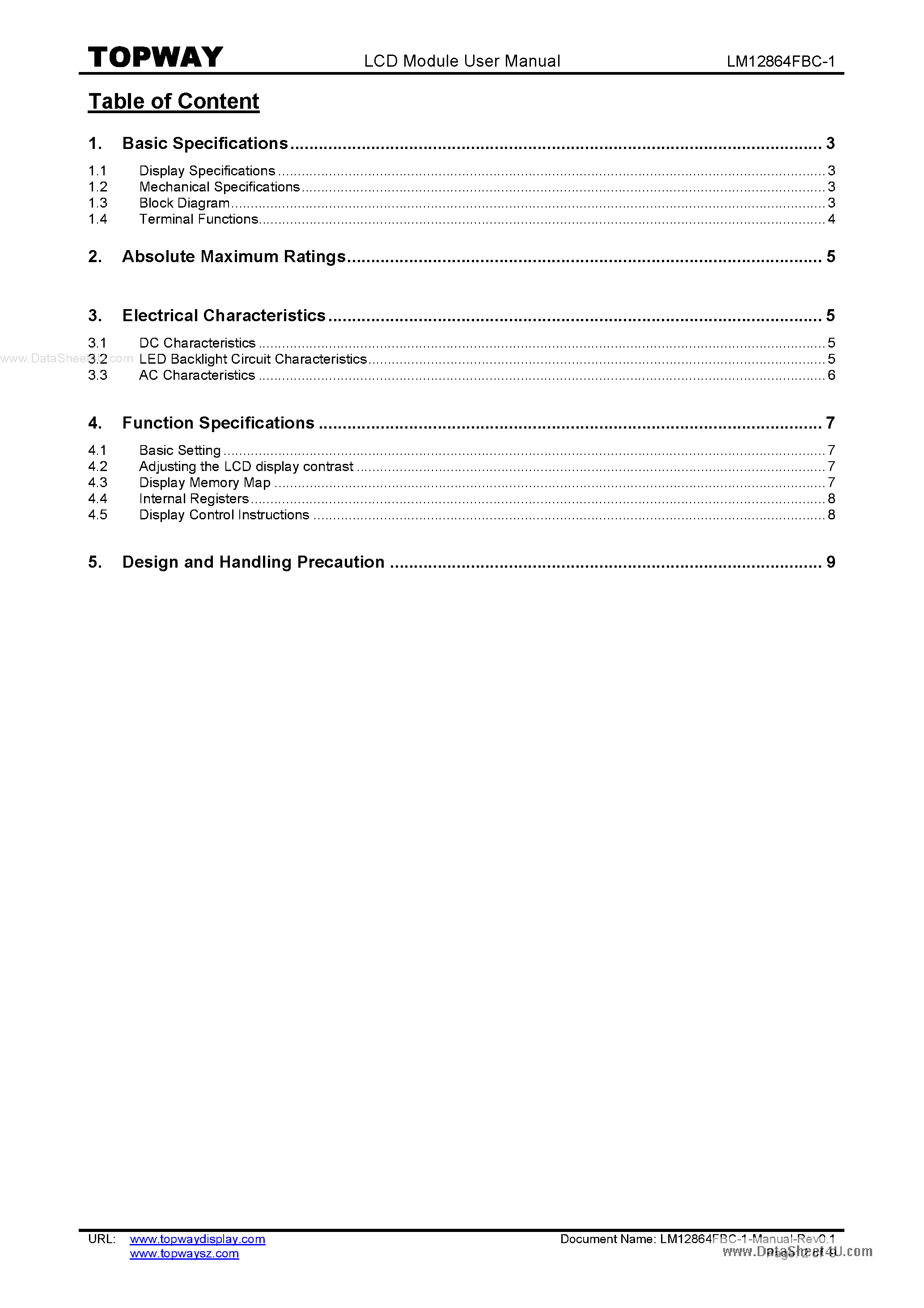 Datasheet LM12864FBC-1 - LCD Module page 2