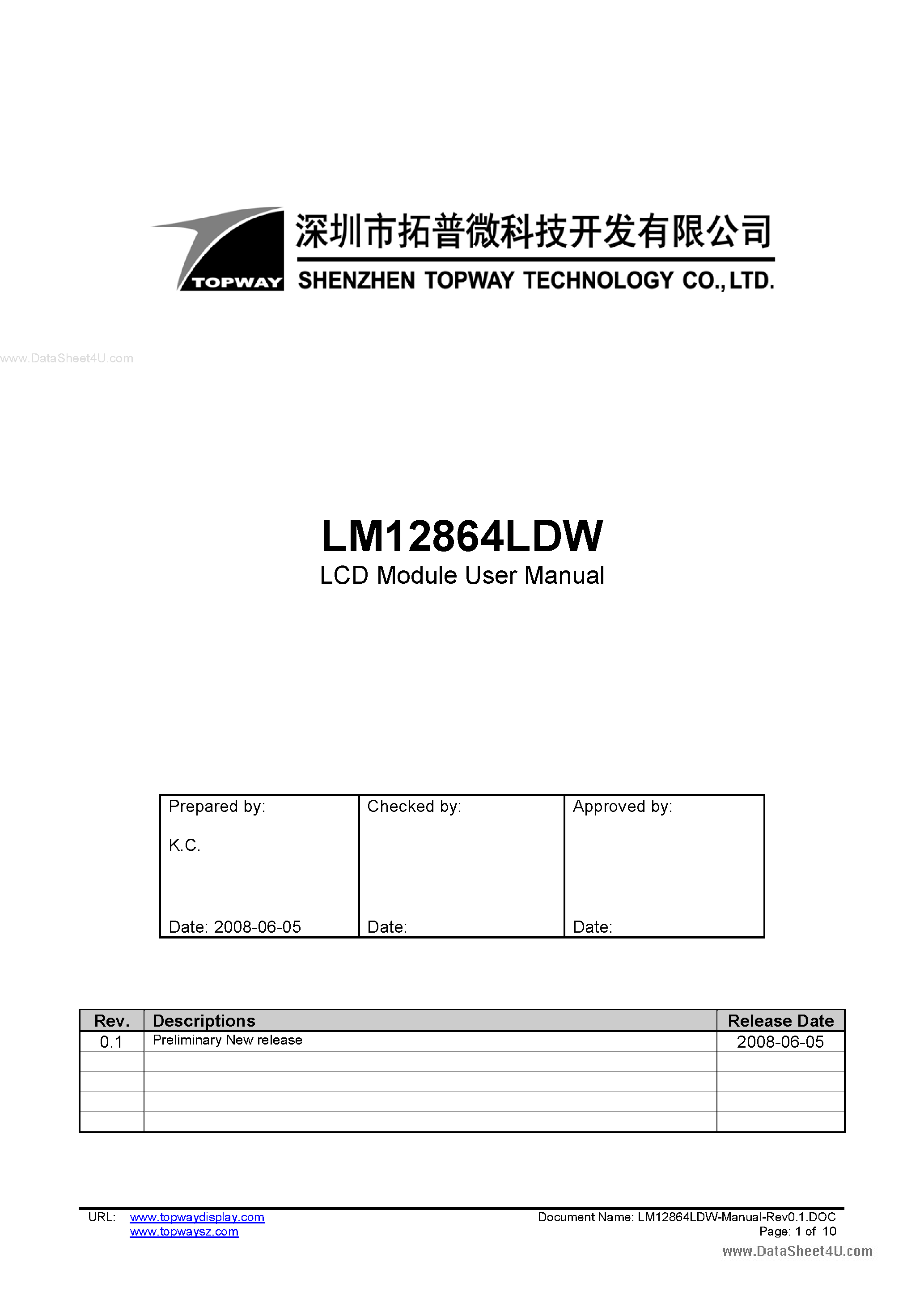 Datasheet LM12864LDW - LCD Module page 1