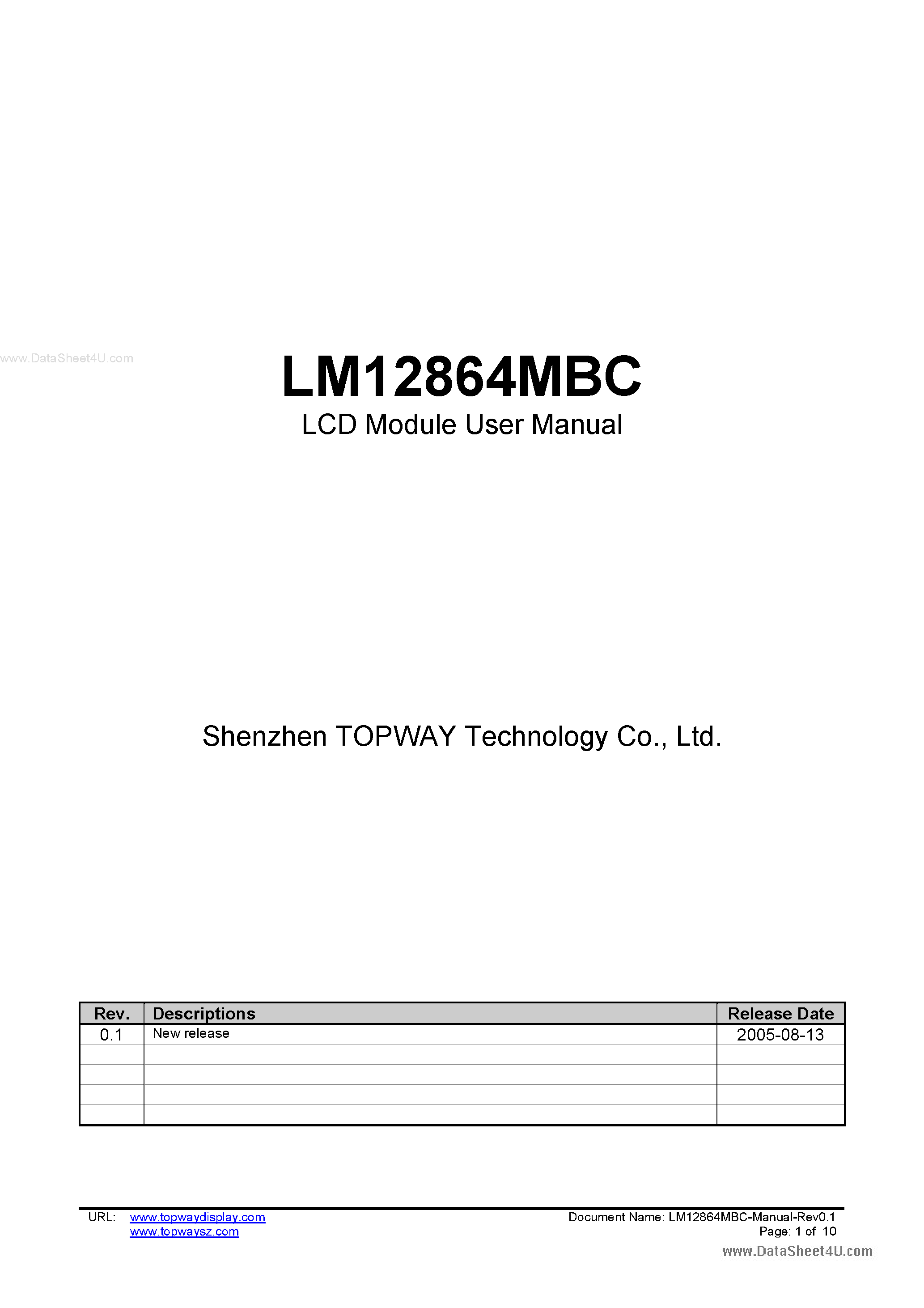 Datasheet LM12864MBC - LCD Module page 1