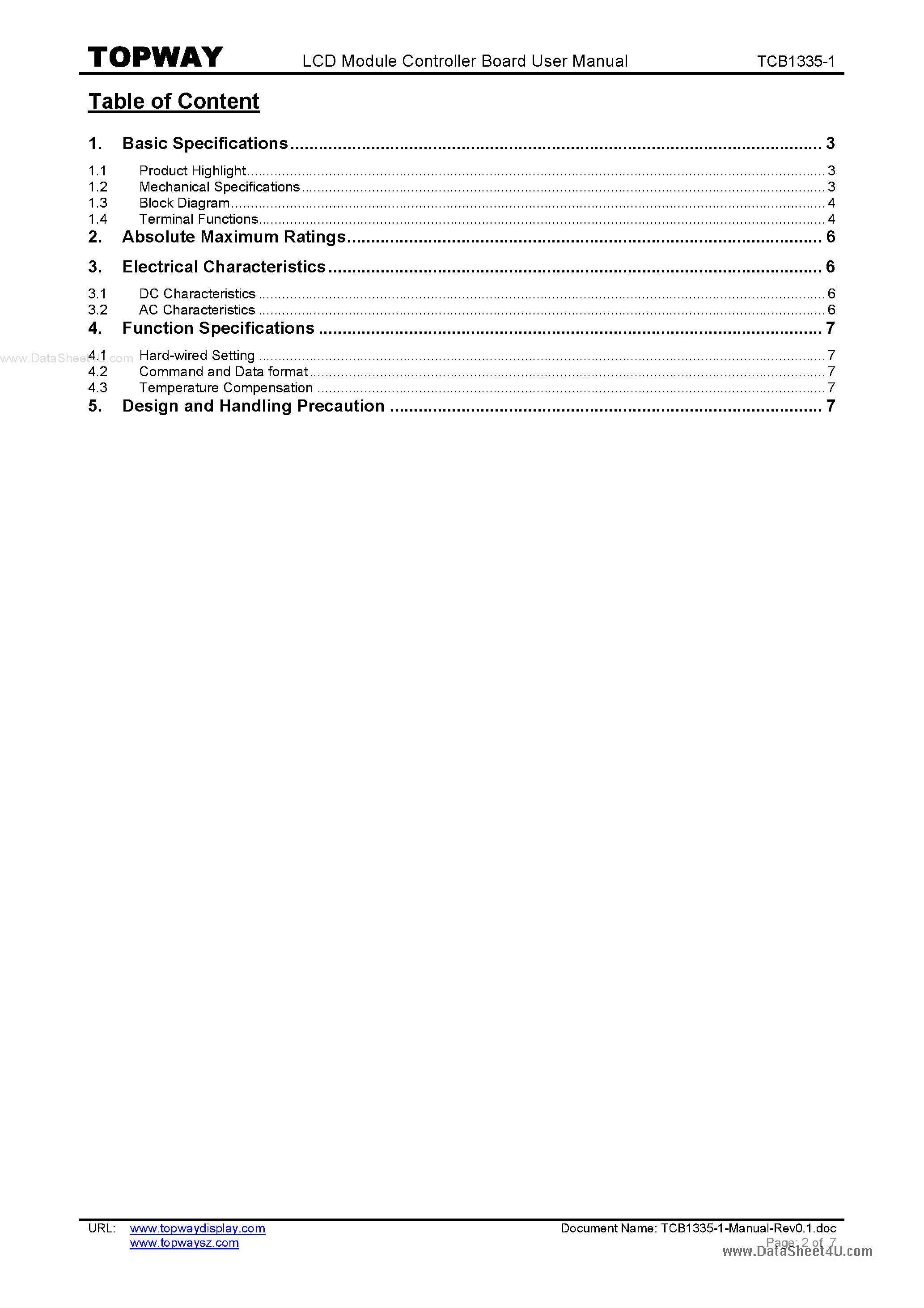 Datasheet TCB1335-1 - RA8835 Controller Board page 2