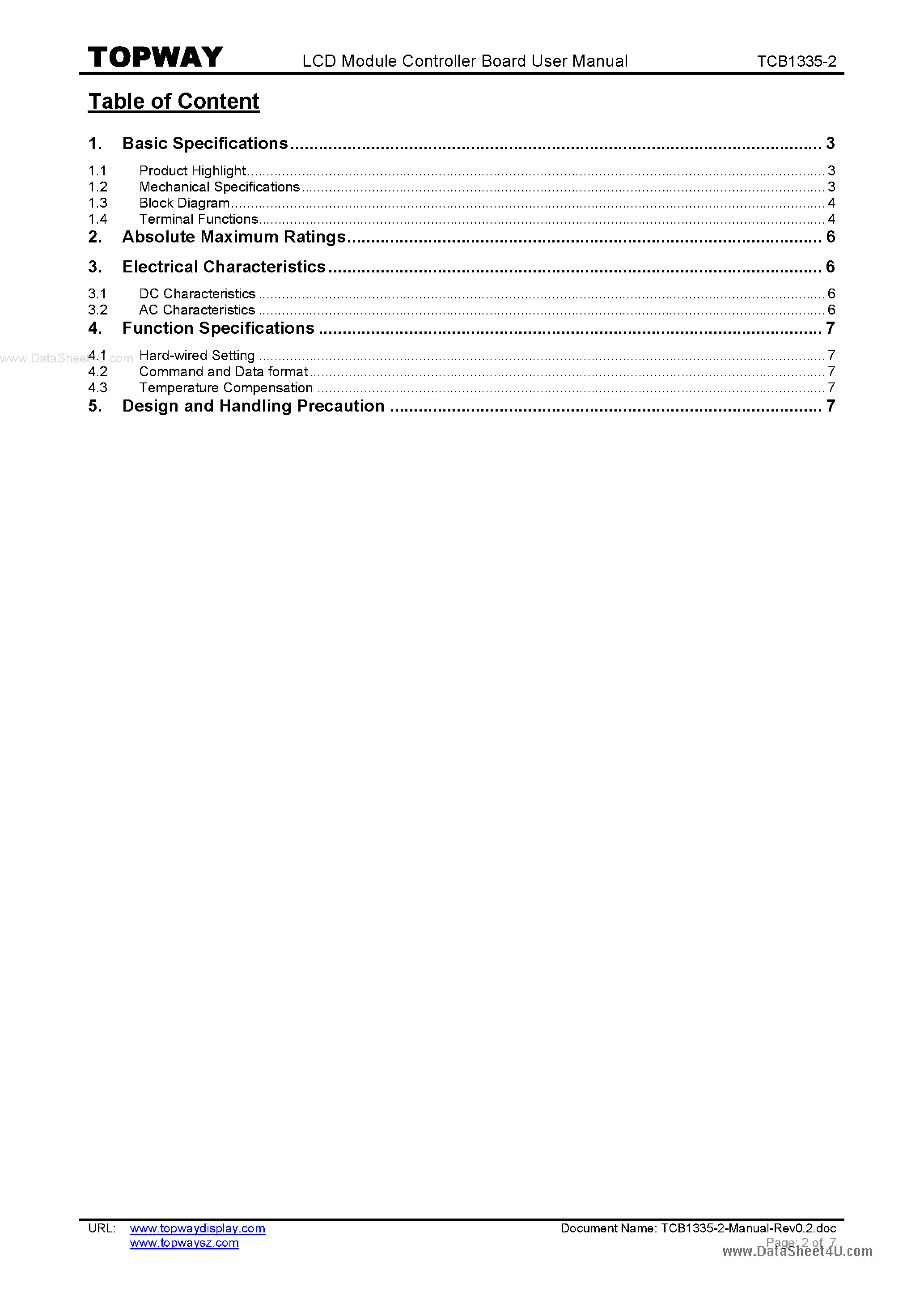 Datasheet TCB1335-2 - RA8835 Controller Board page 2