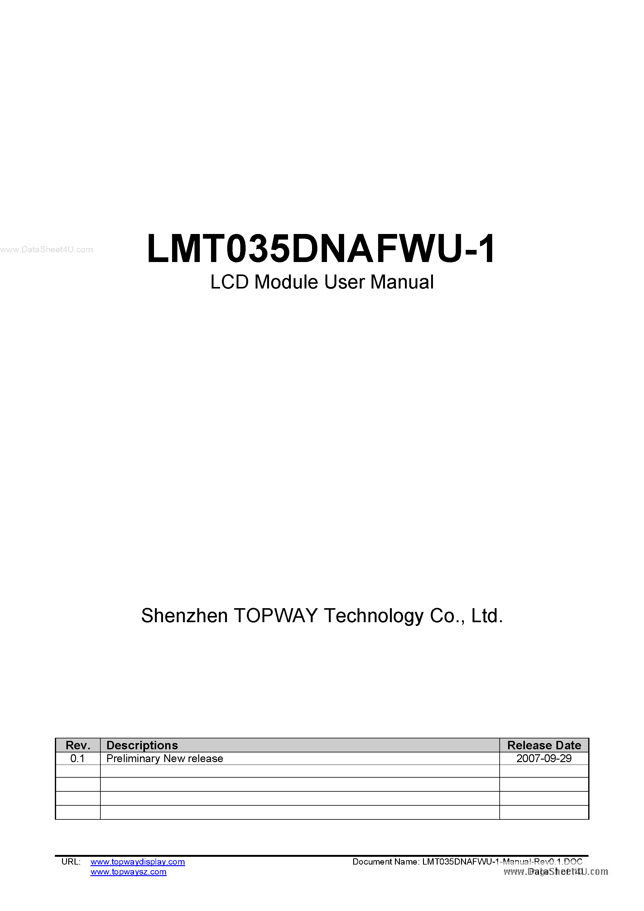 Даташит LMT035DNAFWU-1 - LCD Module страница 1