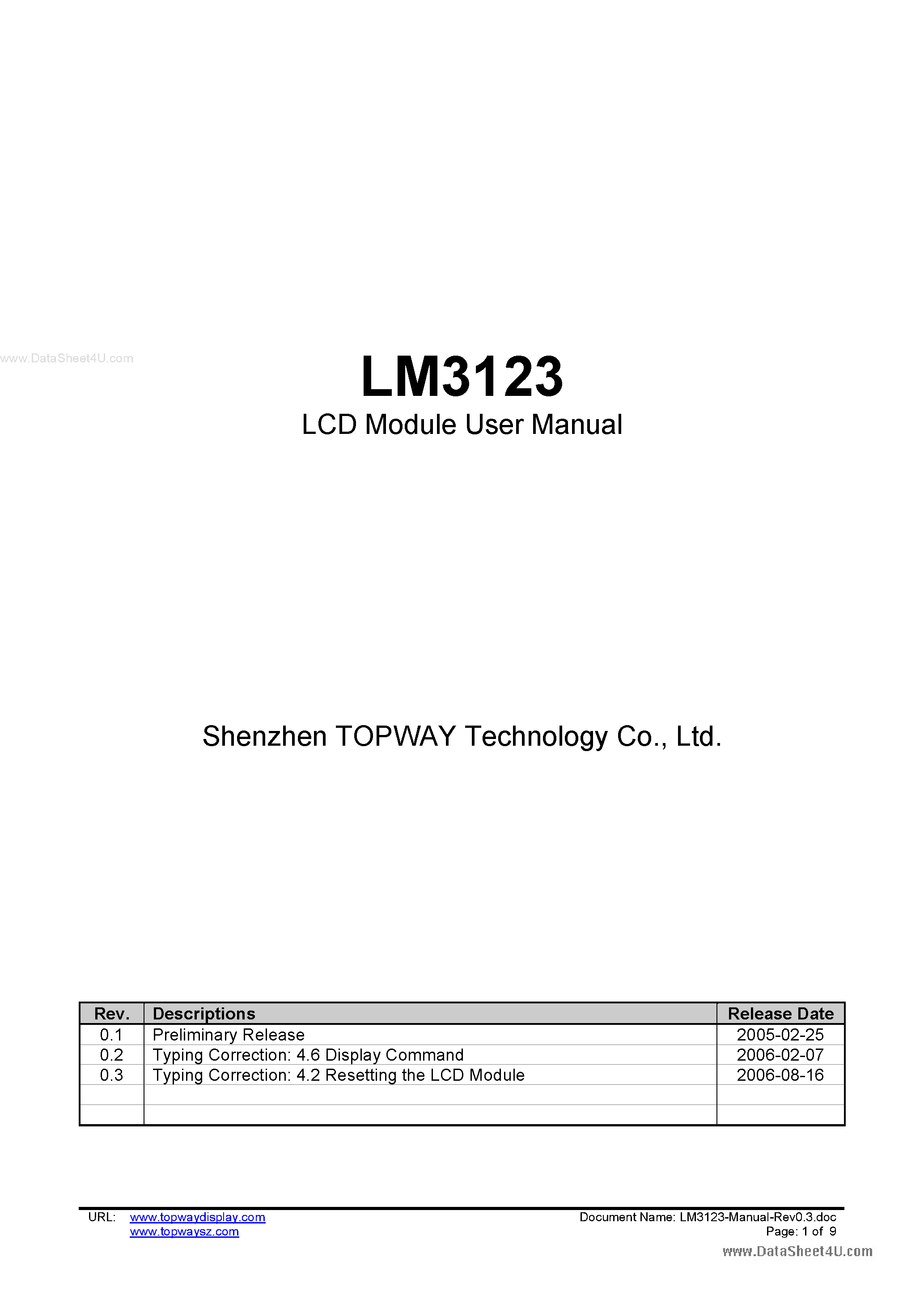 Datasheet LM3123 - LCD Module page 1