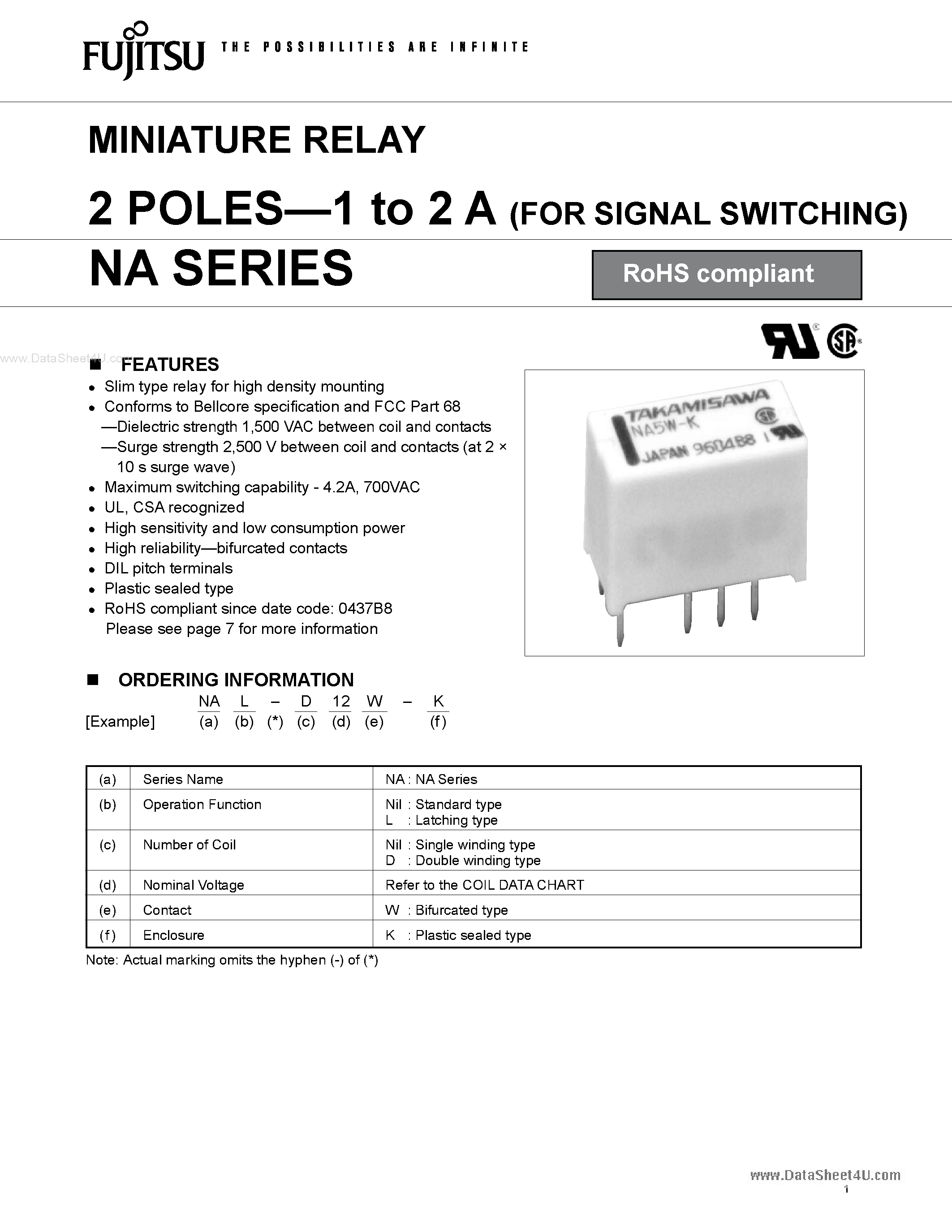 Datasheet NA12W-K - Miniature Relay page 1